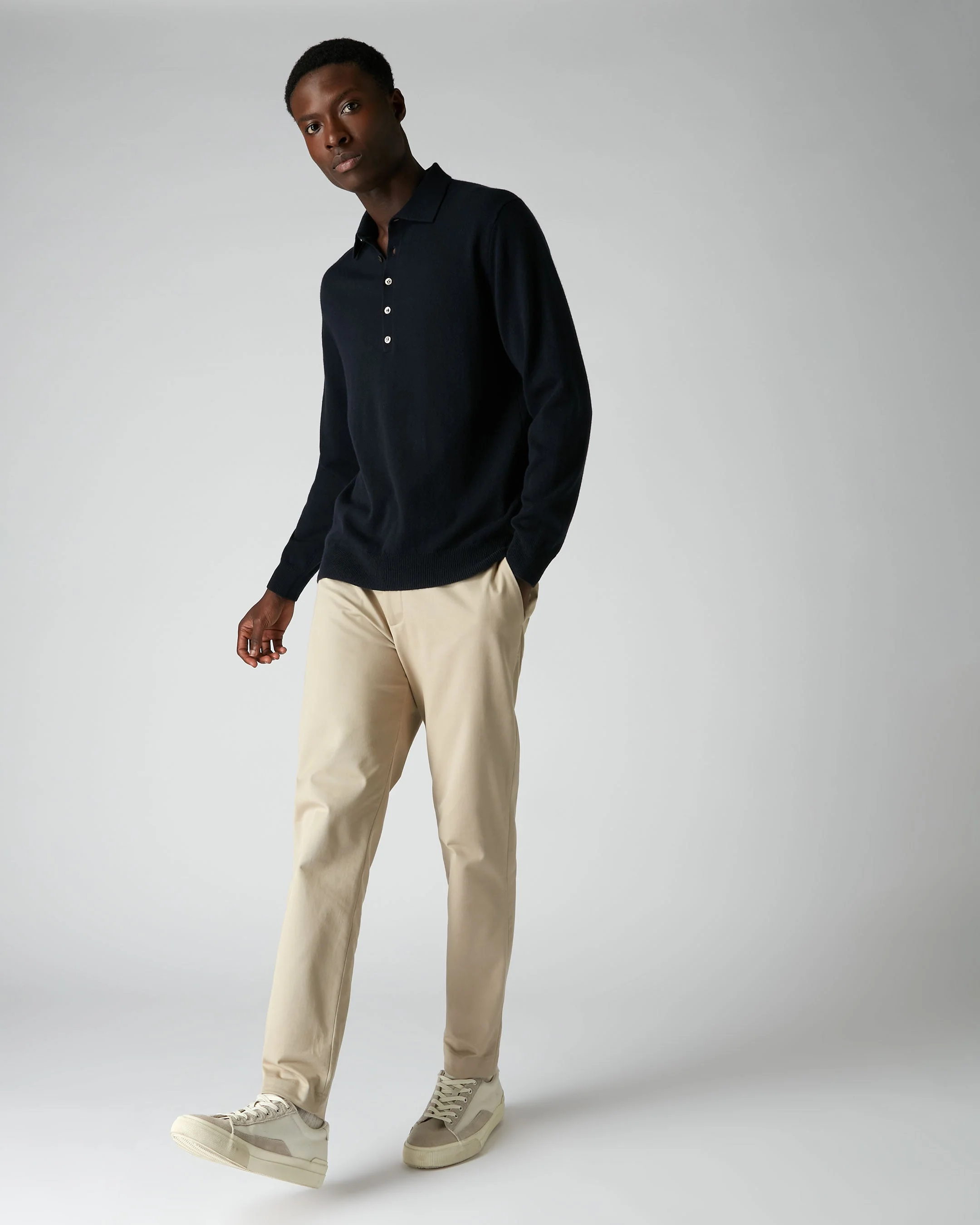 007 5 Button Cashmere Polo Shirt Navy Blue - Image 5