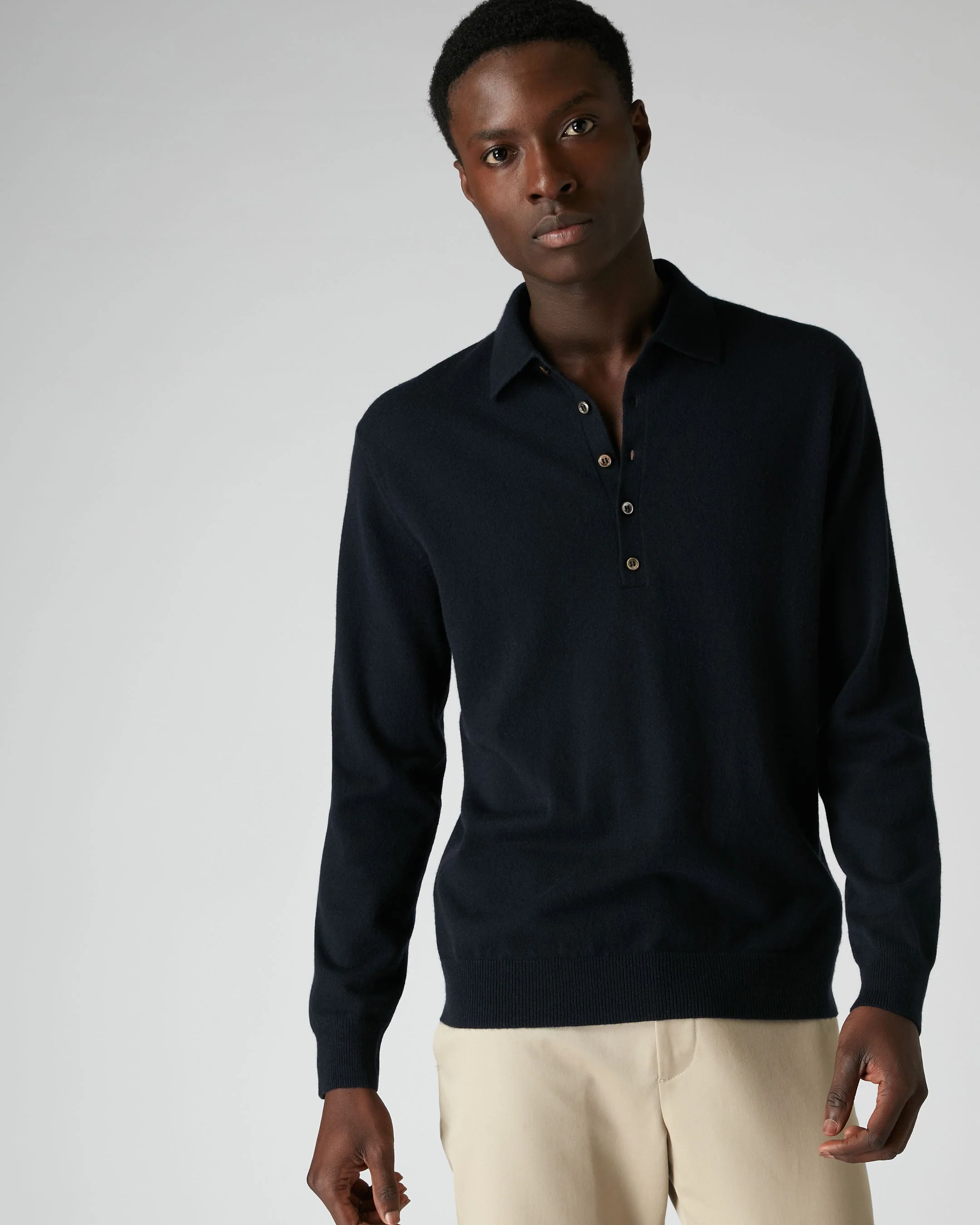 007 5 Button Cashmere Polo Shirt Navy Blue - Image 7