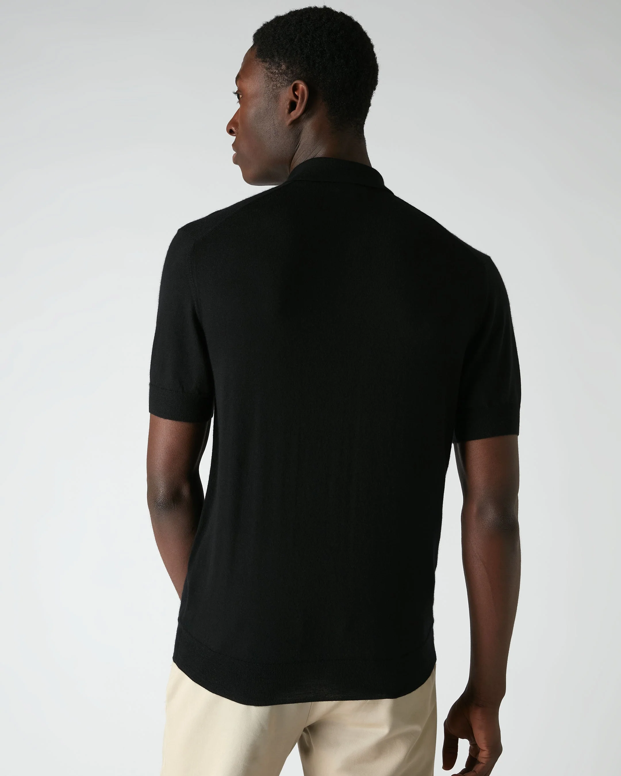 007 Fine Gauge Cashmere Polo T-Shirt Black - Image 6