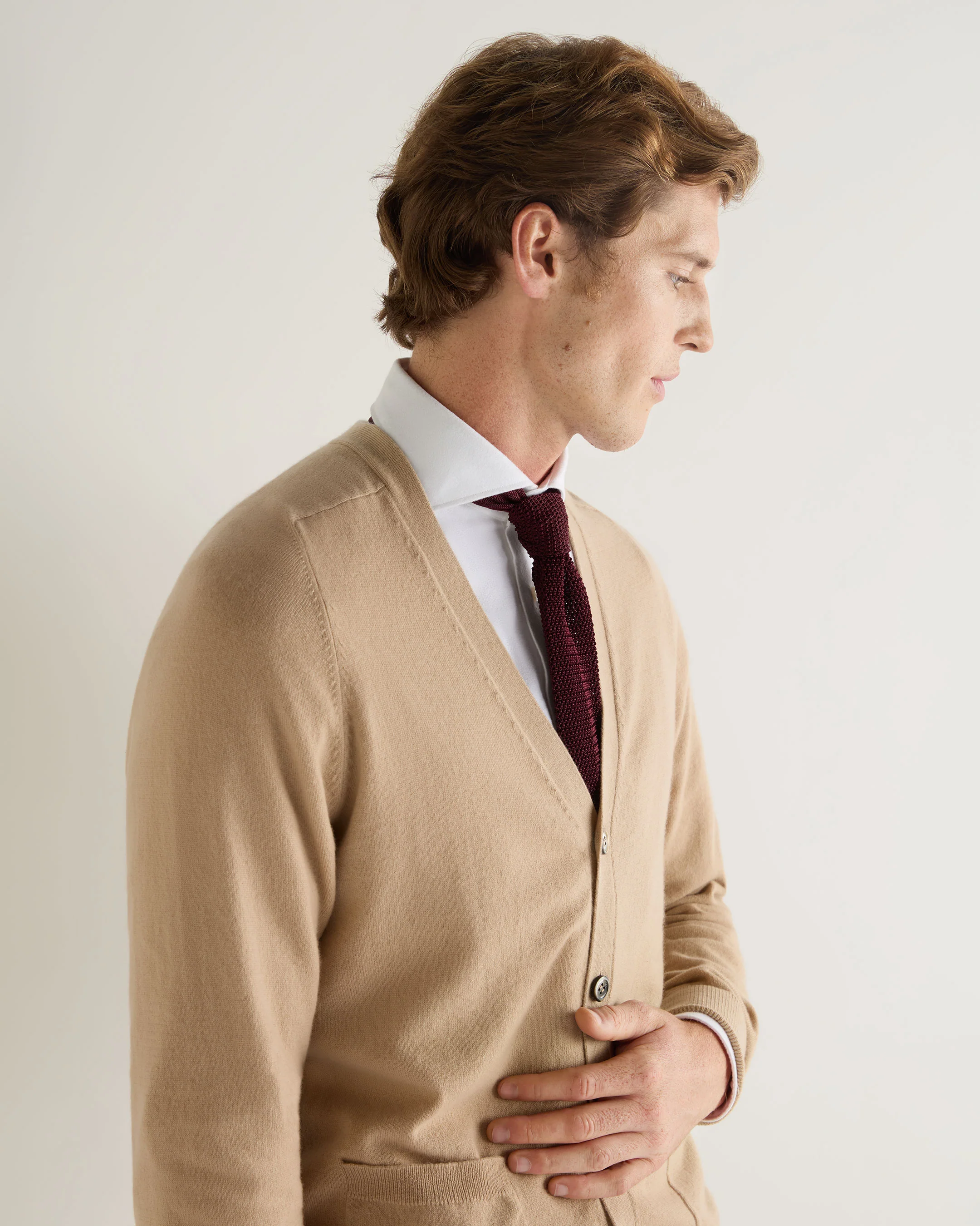 007 Goldfinger V Neck Cardigan Camel Brown - Image 6