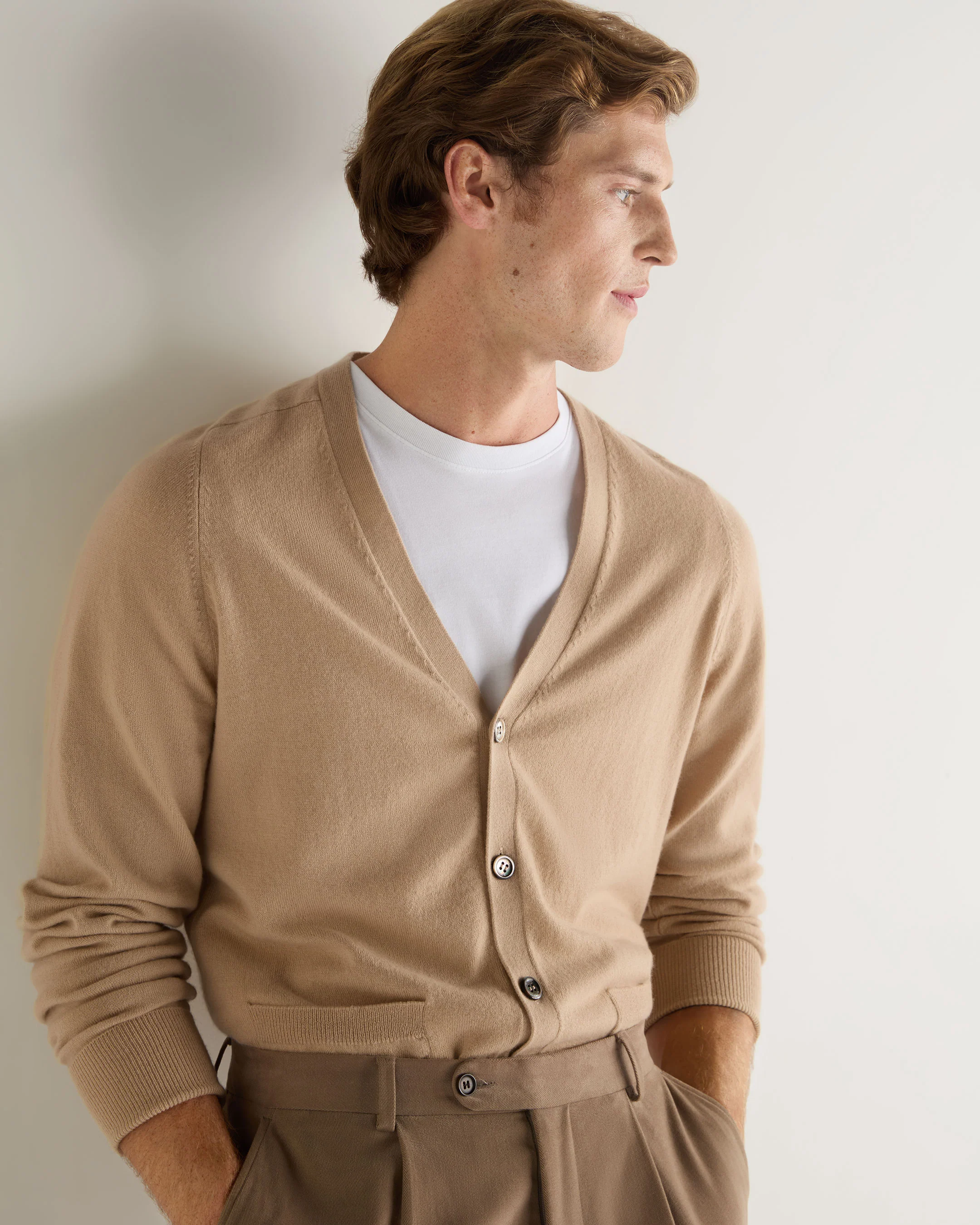 007 Goldfinger V Neck Cardigan Camel Brown - Image 8
