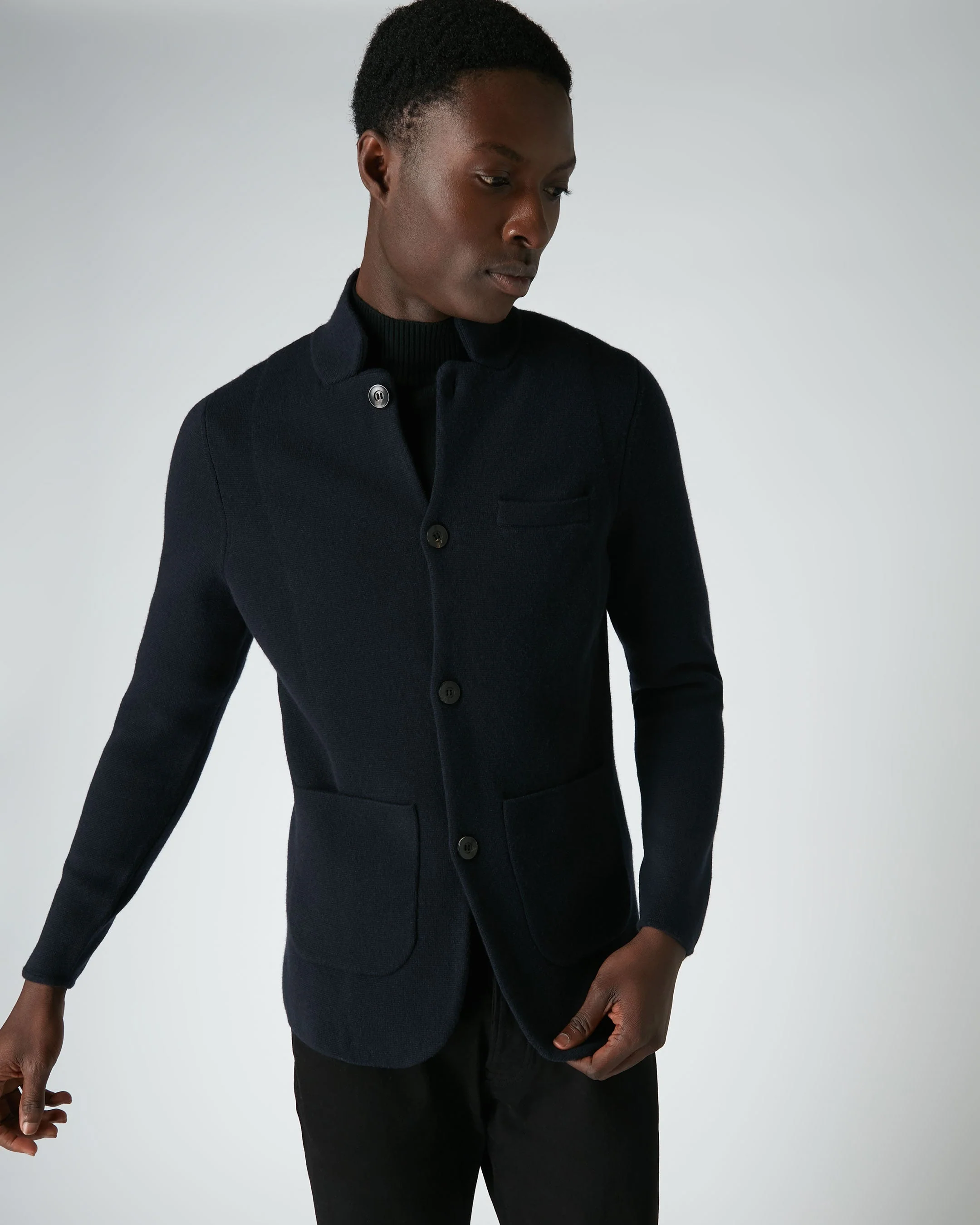 007 Milano Knitted Cashmere Jacket Navy Blue - Image 4