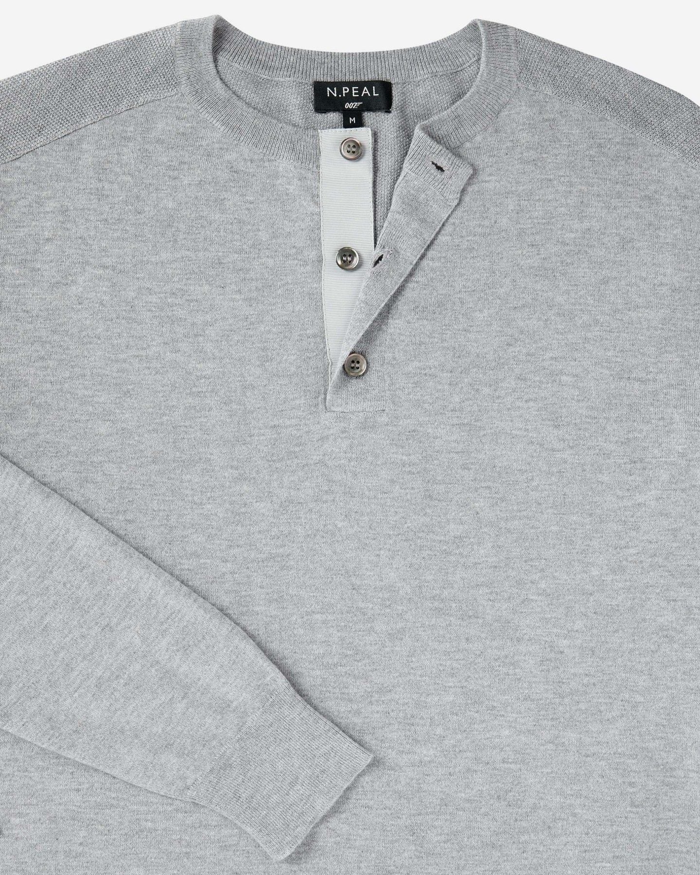 007 Round Neck Cotton Cashmere Henley Light Grey - Image 6