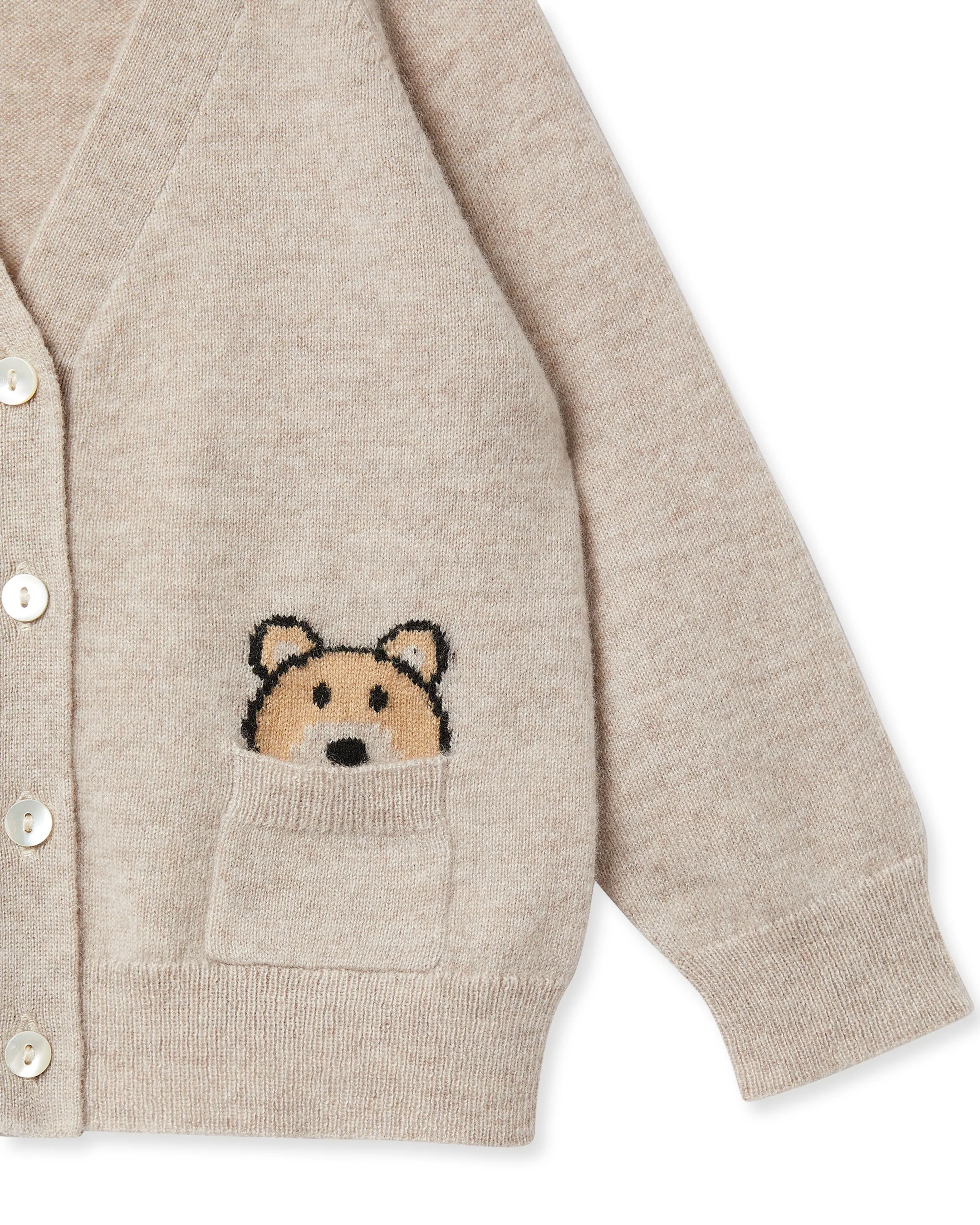 Bear Pocket Cashmere Cardigan Light Oatmeal Brown - Image 9