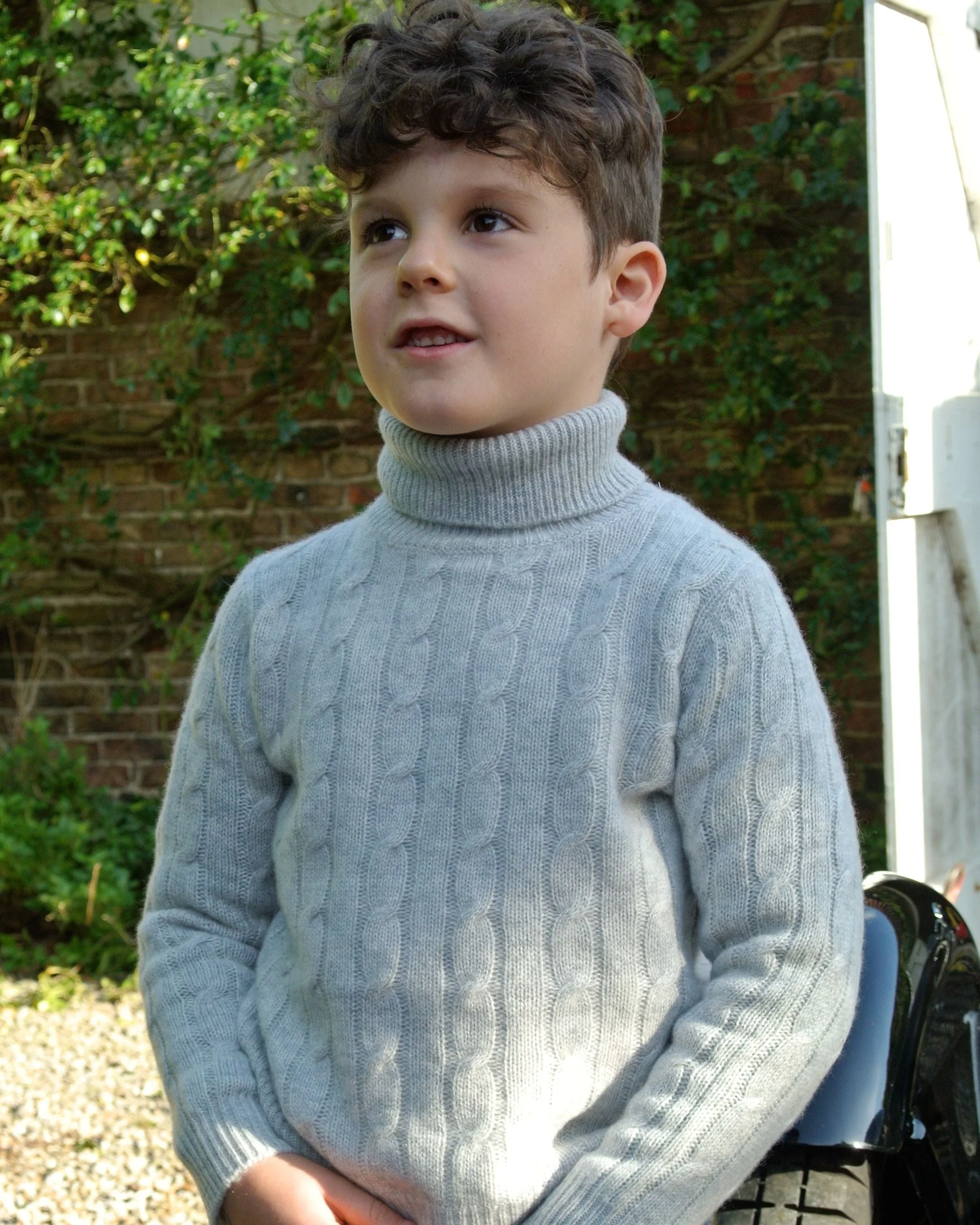 Boys Cable Turtle Neck Cashmere Sweater Fumo Grey - Image 5