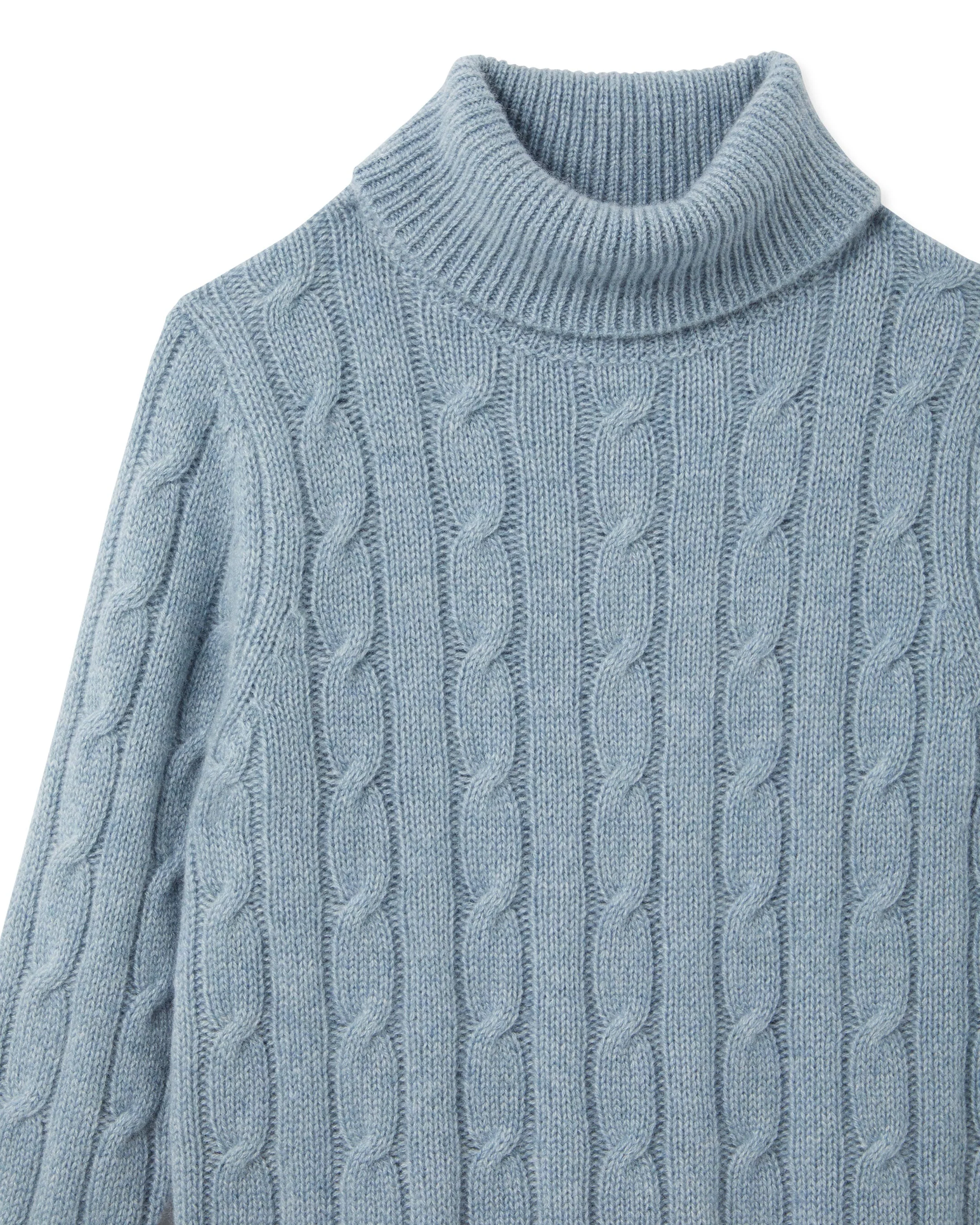 Boys Cable Turtle Neck Cashmere Sweater Heather Blue - Image 3