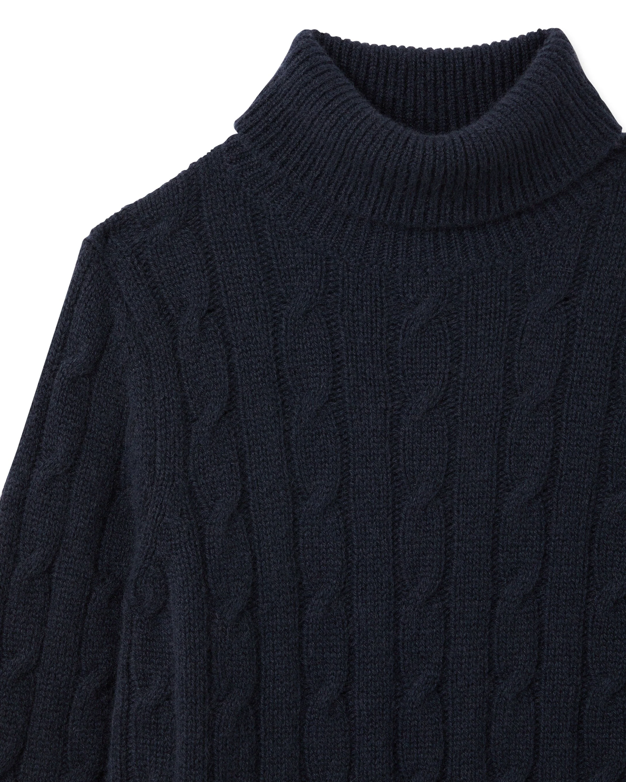 Boys Cable Turtle Neck Cashmere Sweater Navy Blue - Image 3