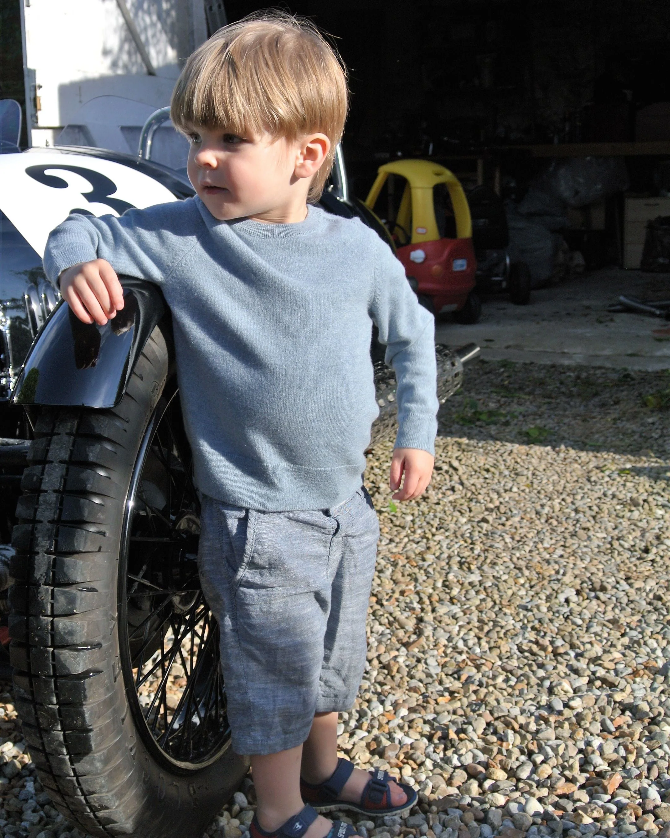 Boys Round Neck Cashmere Sweater Heather Blue - Image 5