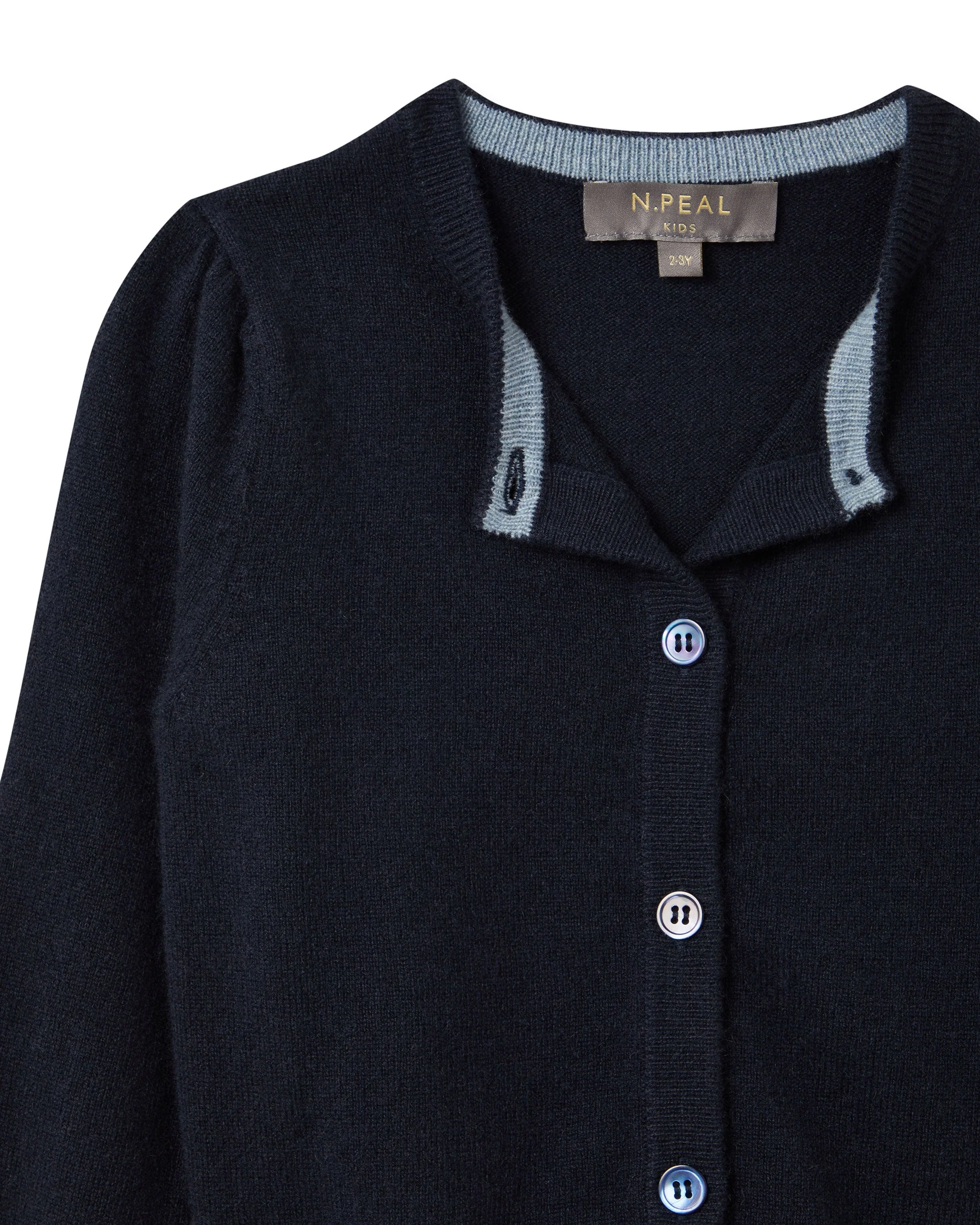 Girls Round Neck Cashmere Cardigan Navy Blue - Image 3