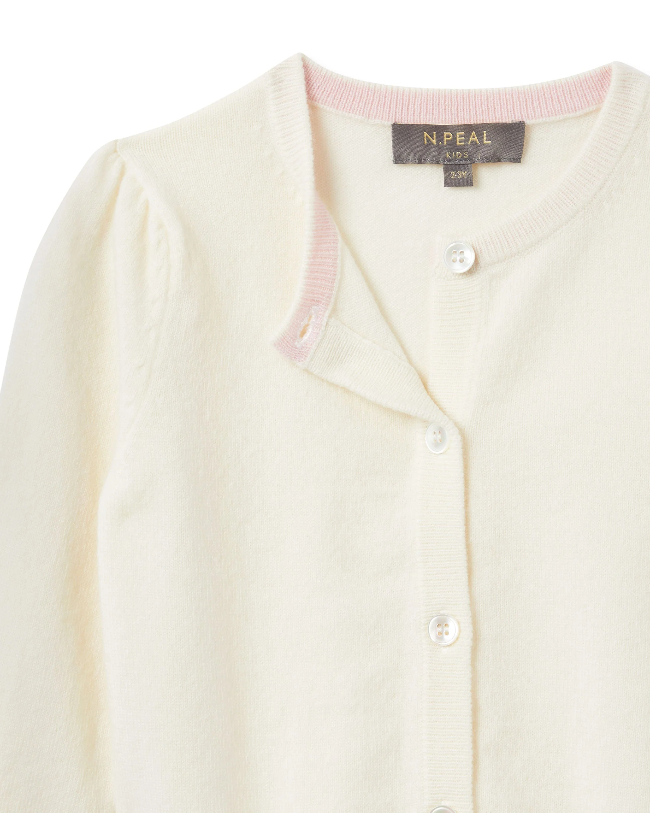 Girls Round Neck Cashmere Cardigan New Ivory White - Image 3