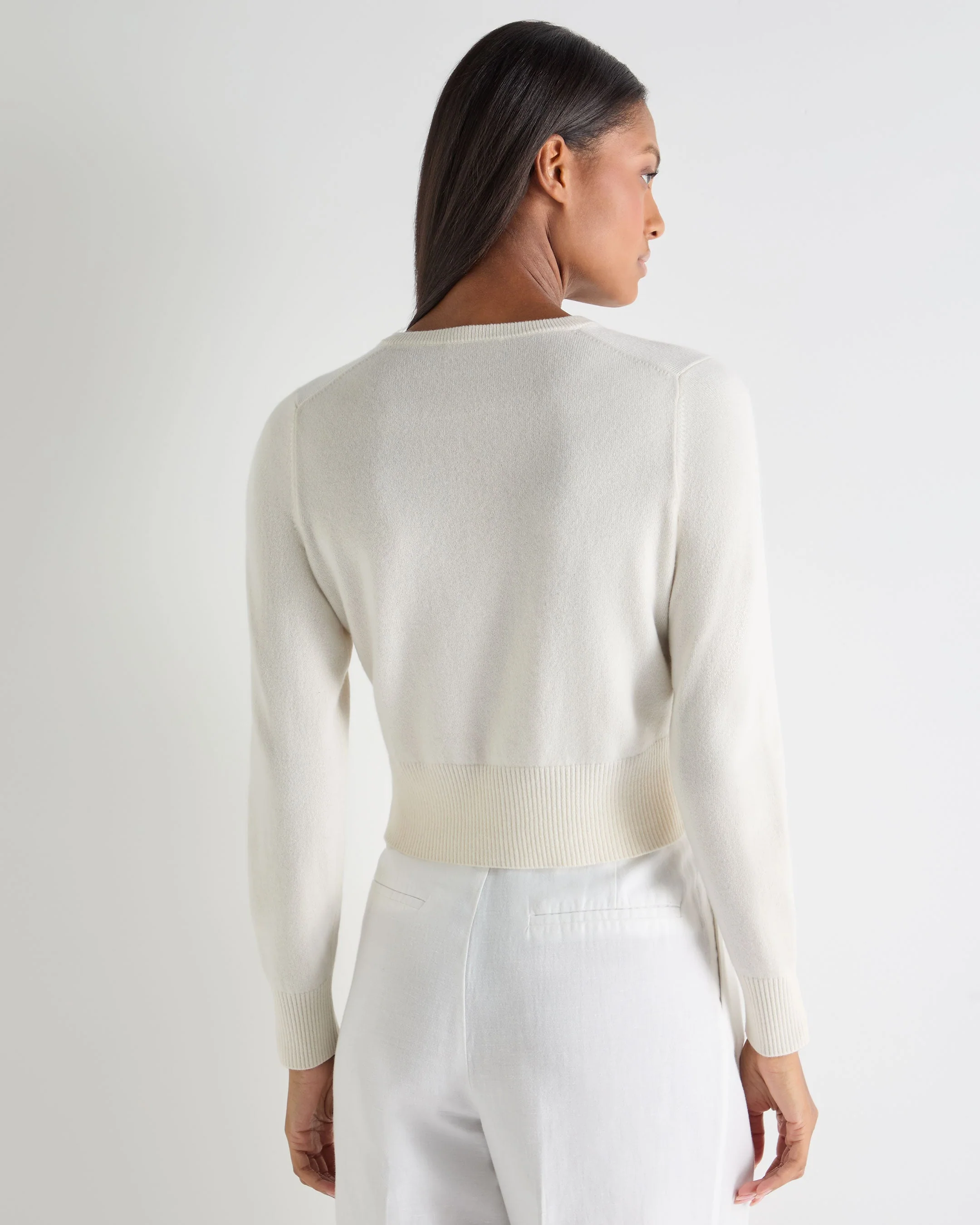 Women's Ivy Cropped Cashmere Cardigan New Ivory White - Image 4