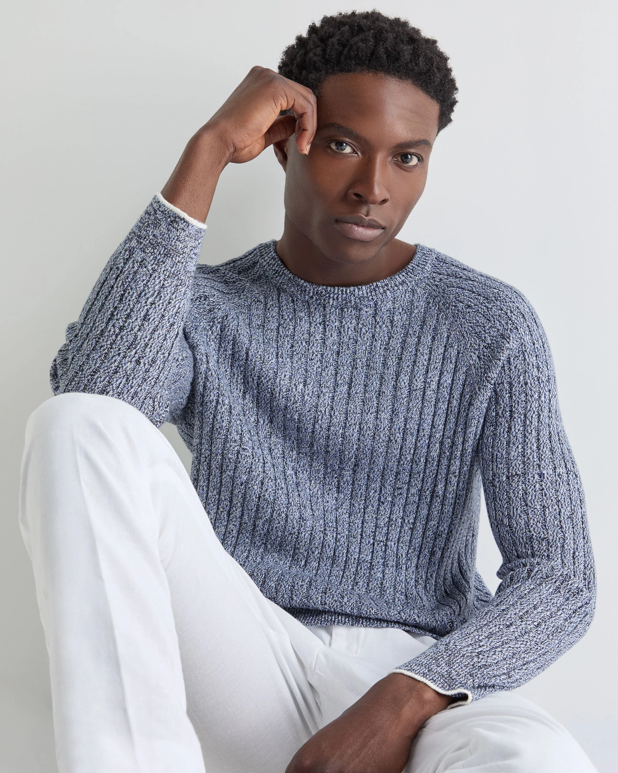 Men's Marl Cotton Cashmere Sweater Blue Marl - Image 5