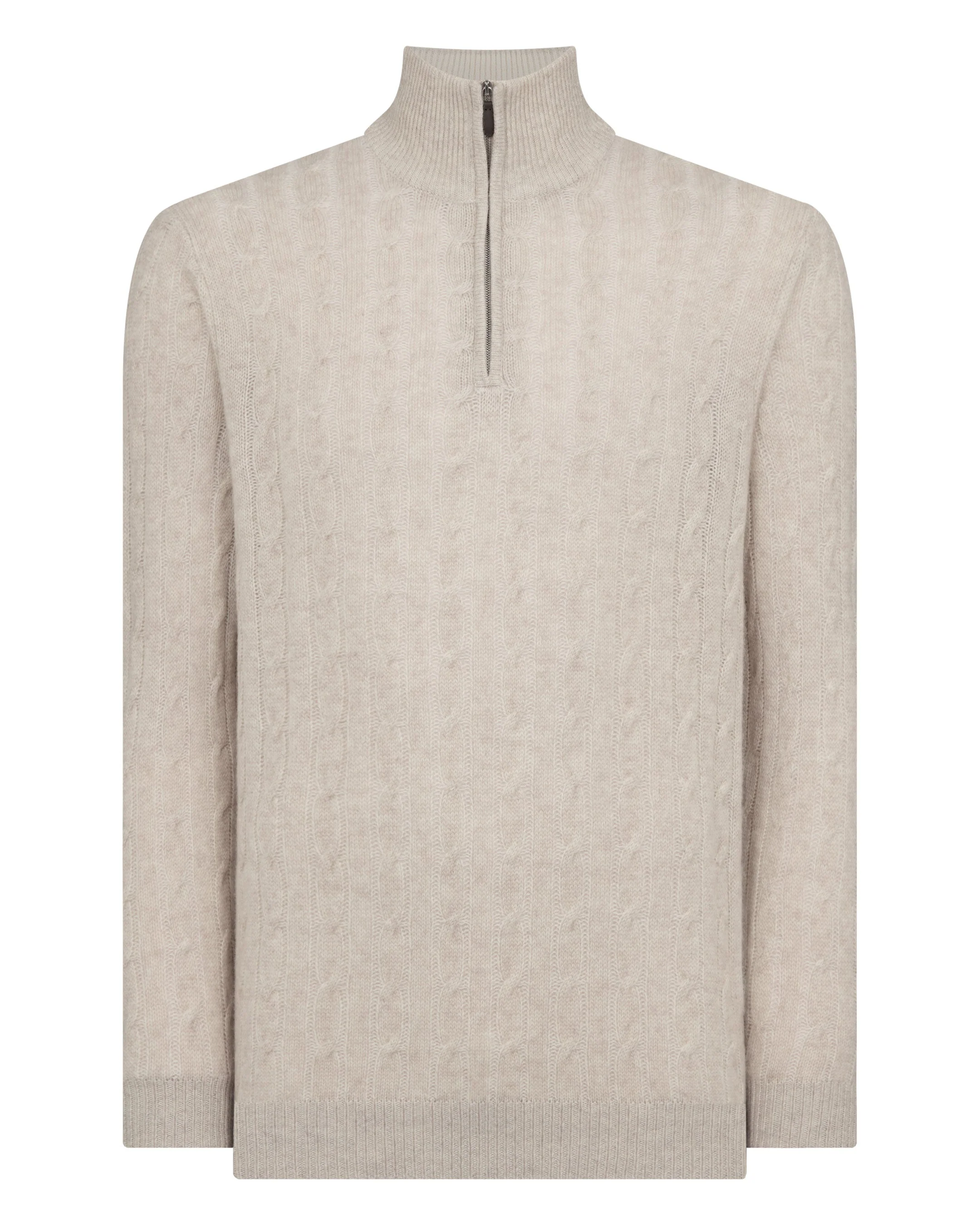 Men's Albemarle Cable Half Zip Cashmere Sweater Sand Brown - Image 2