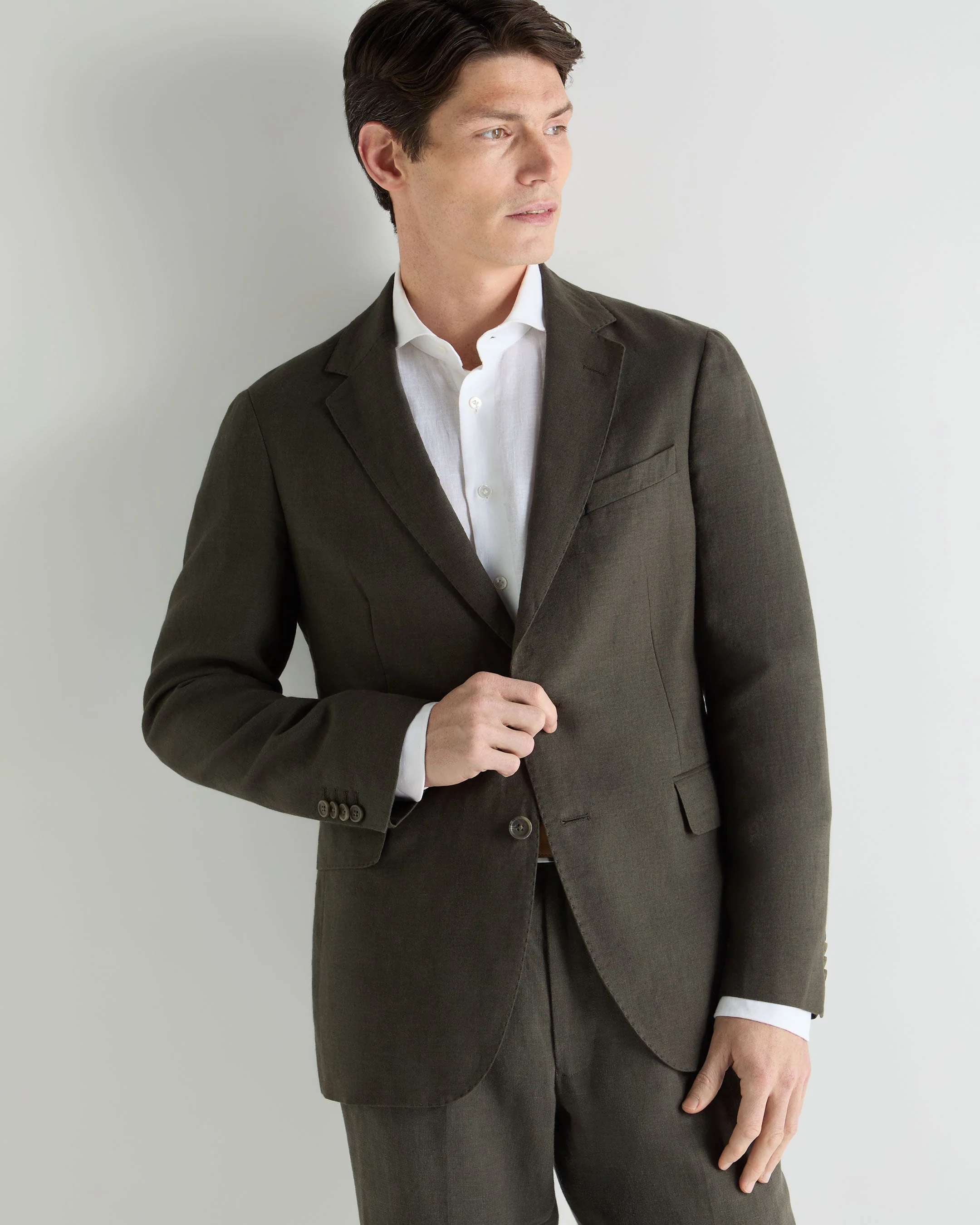 Men's Amalfi Linen Jacket Arabica Khaki Green