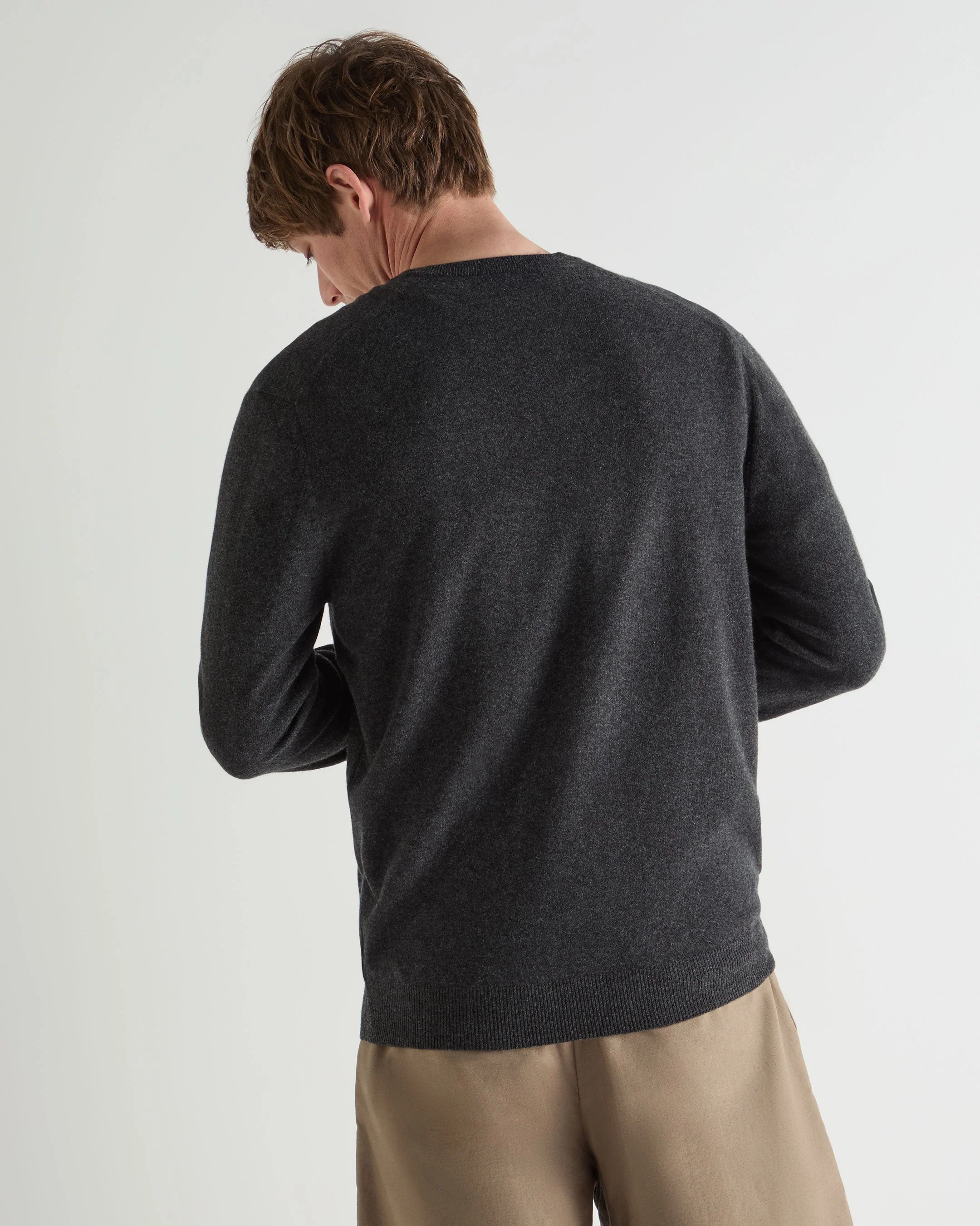 Men's Burlington V Neck Cashmere Sweater Deep Charcoal Grey - Image 4