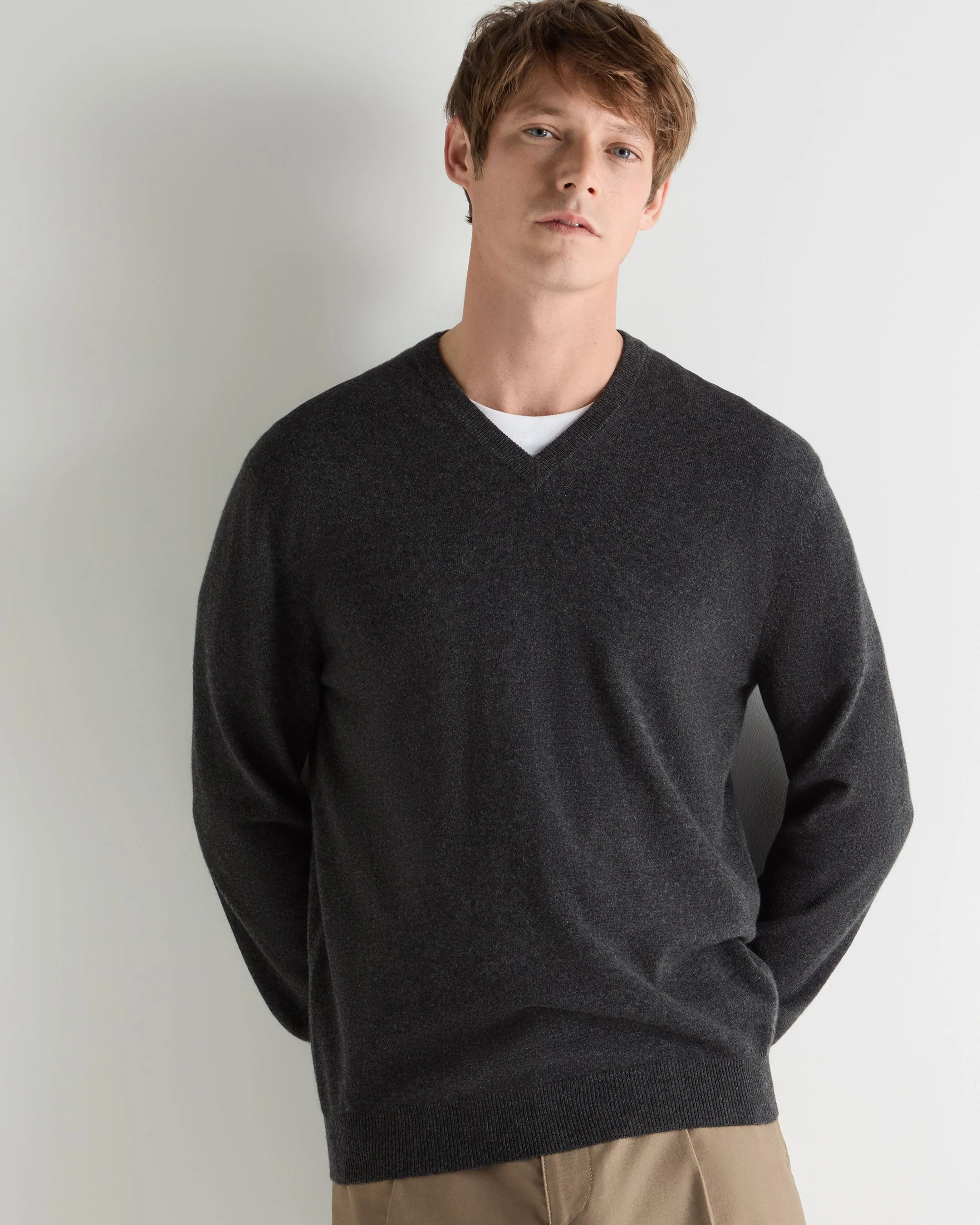 Men's Burlington V Neck Cashmere Sweater Deep Charcoal Grey - Image 5