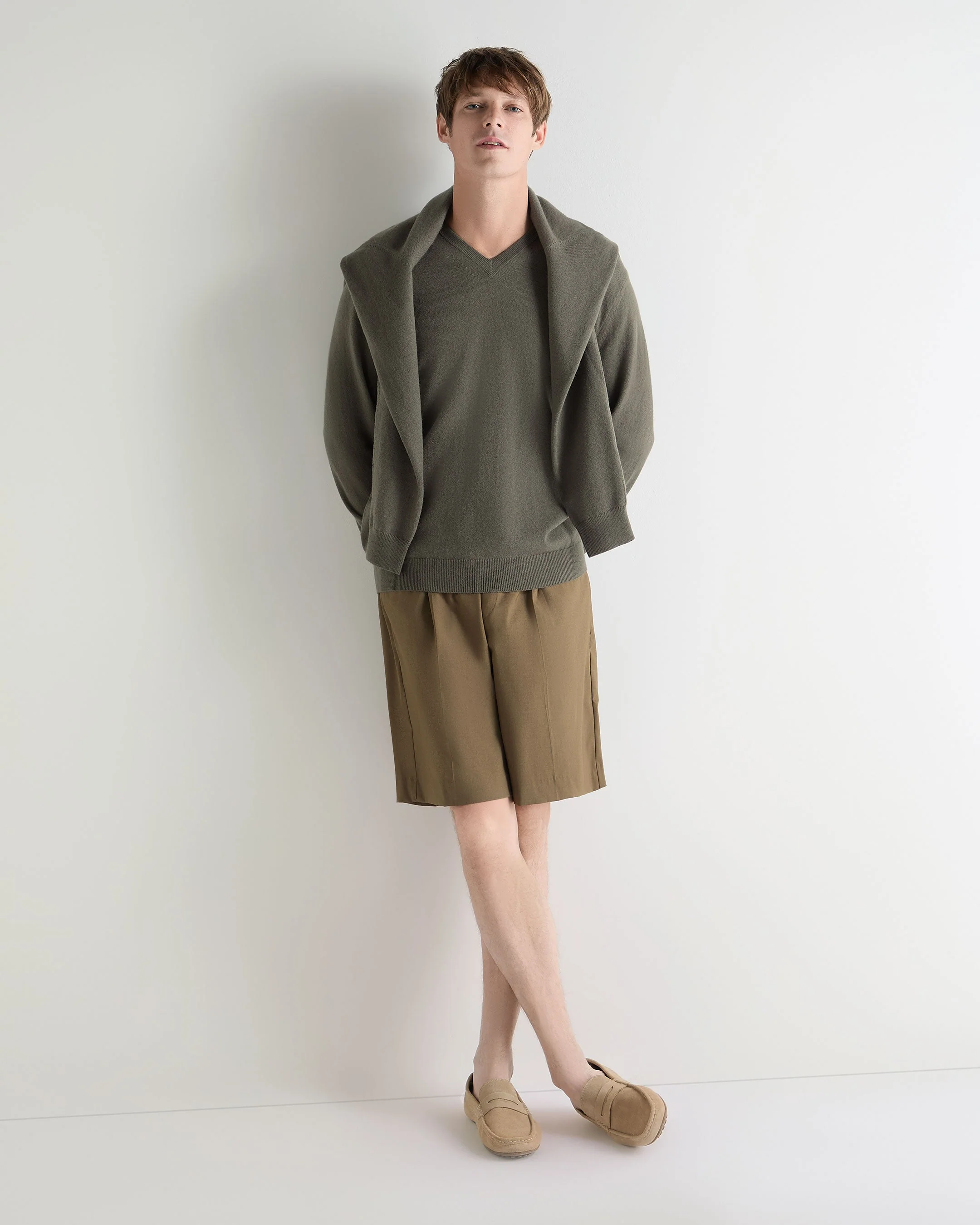 Men's Burlington V Neck Cashmere Sweater Olive Green - Image 3