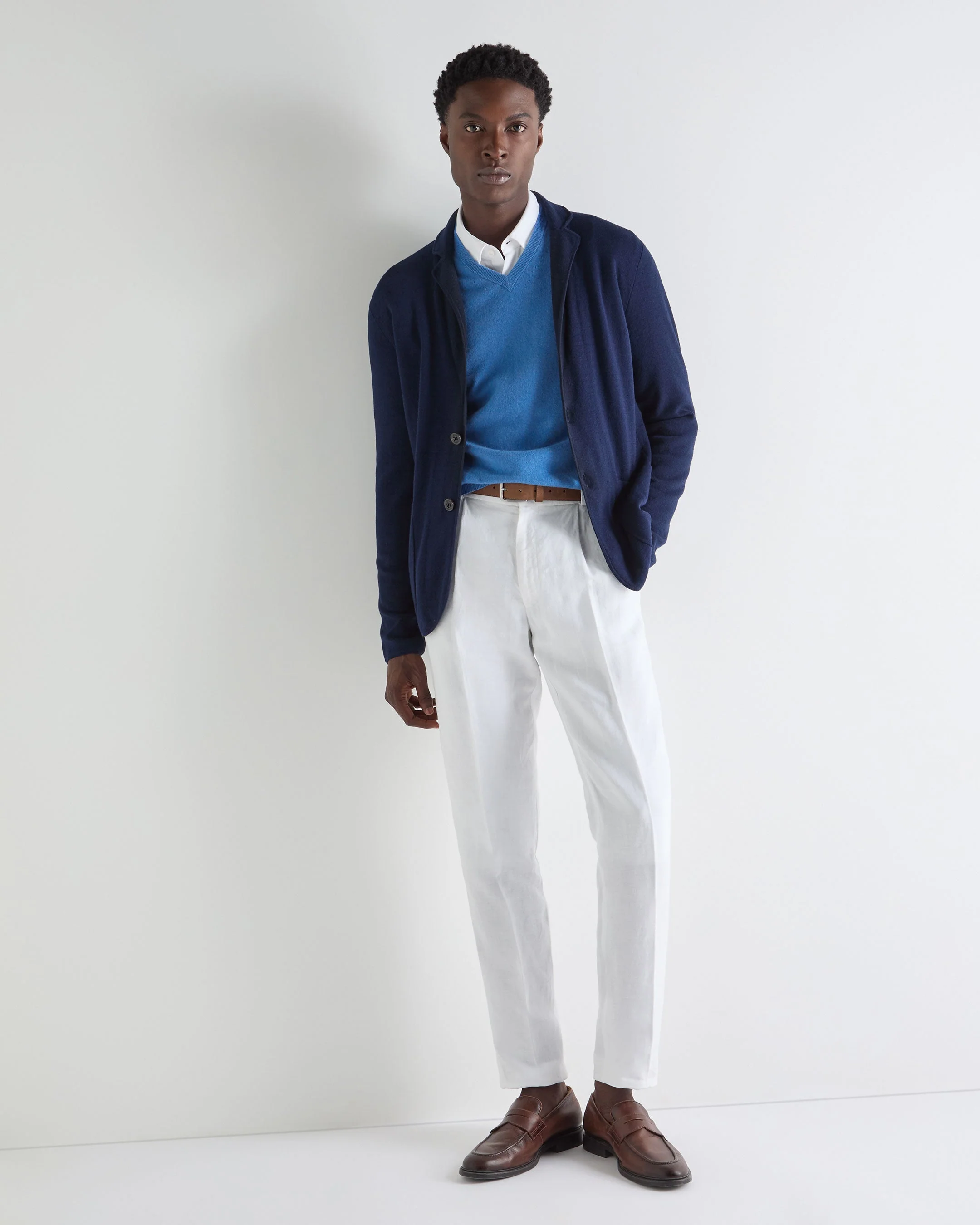 Men's Burlington V Neck Cashmere Sweater Sunshine Blue - Image 3