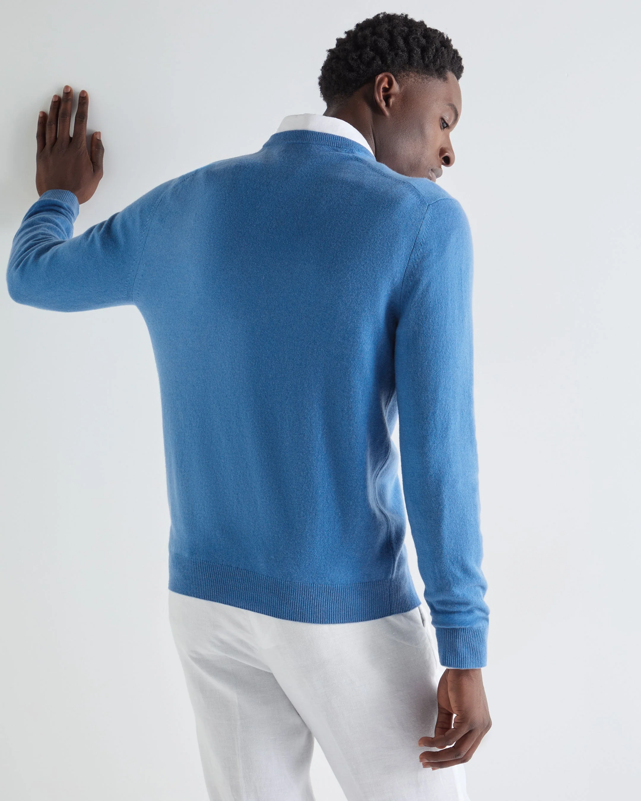 Men's Burlington V Neck Cashmere Sweater Sunshine Blue - Image 4