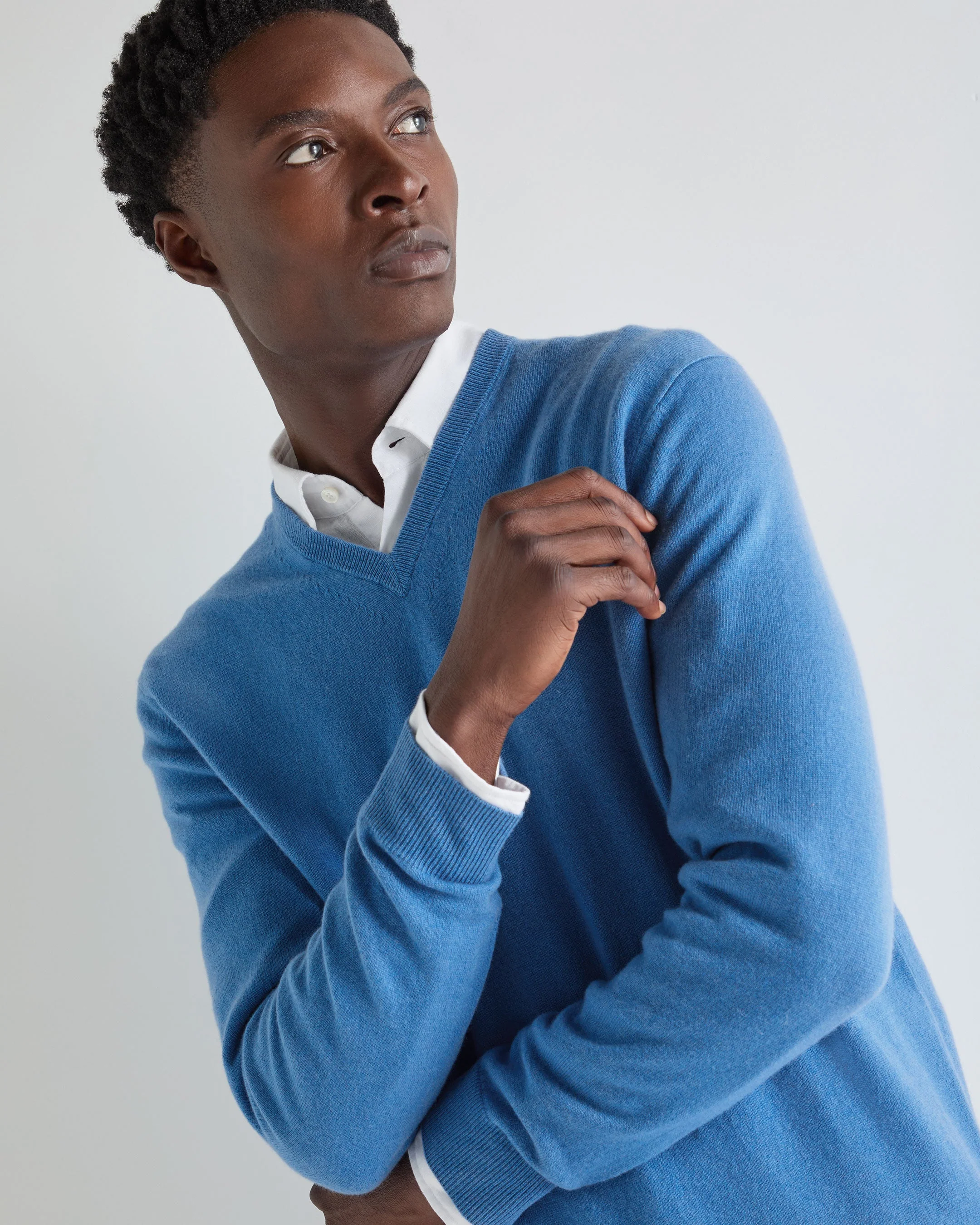Men's Burlington V Neck Cashmere Sweater Sunshine Blue - Image 5