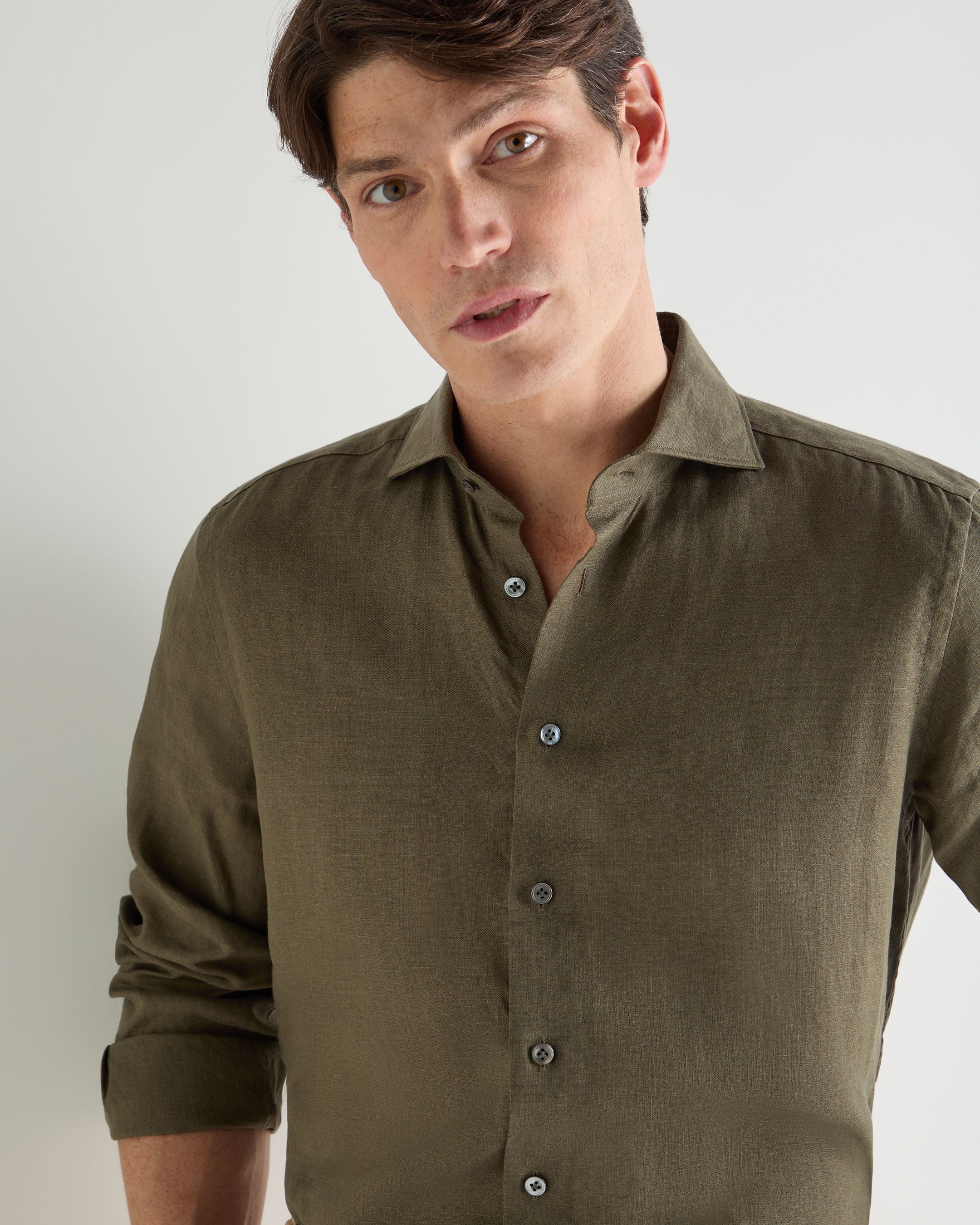 Men's Cannes Linen Shirt Khaki Green - Image 5