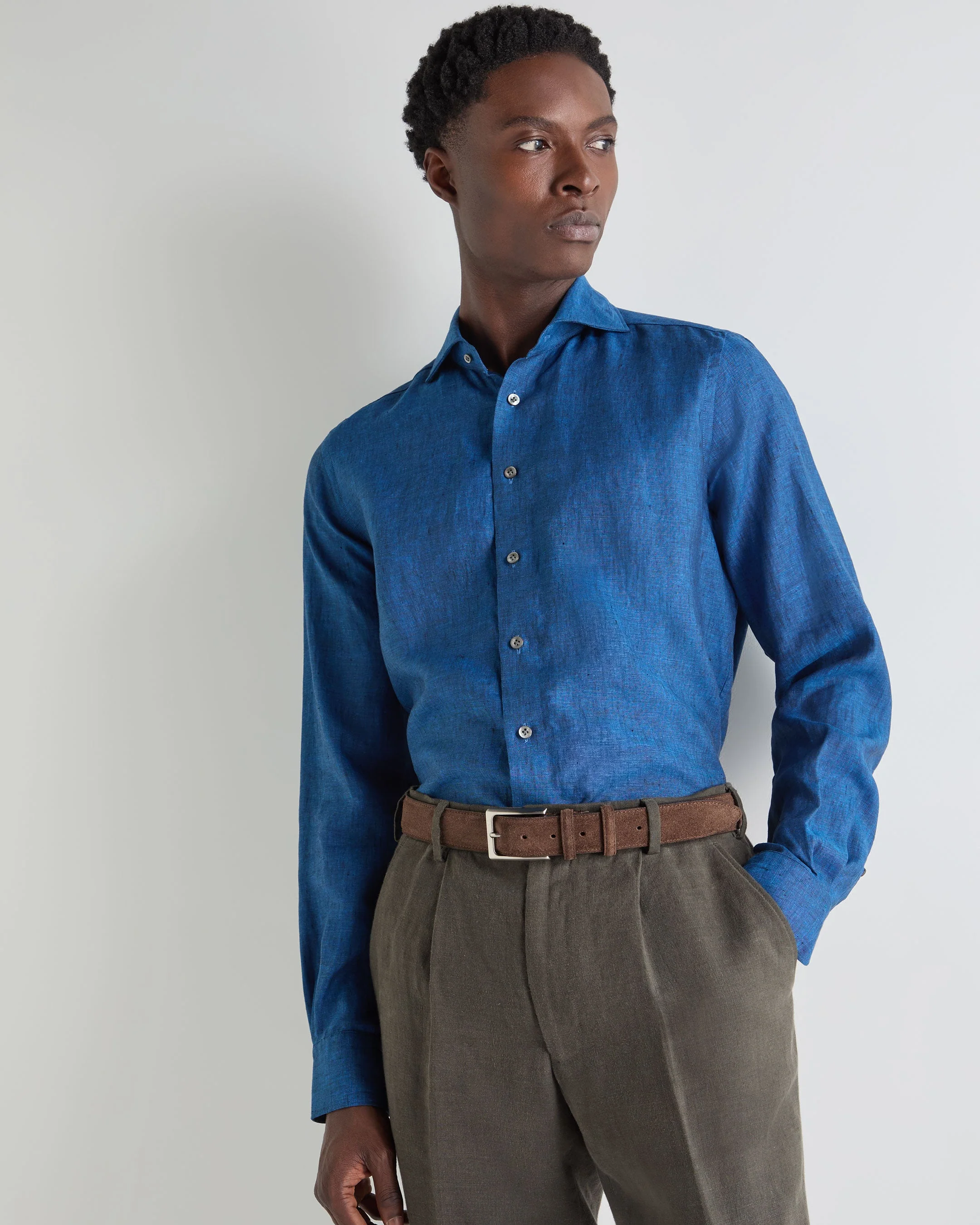 Men's Cannes Linen Shirt Petrol Blue