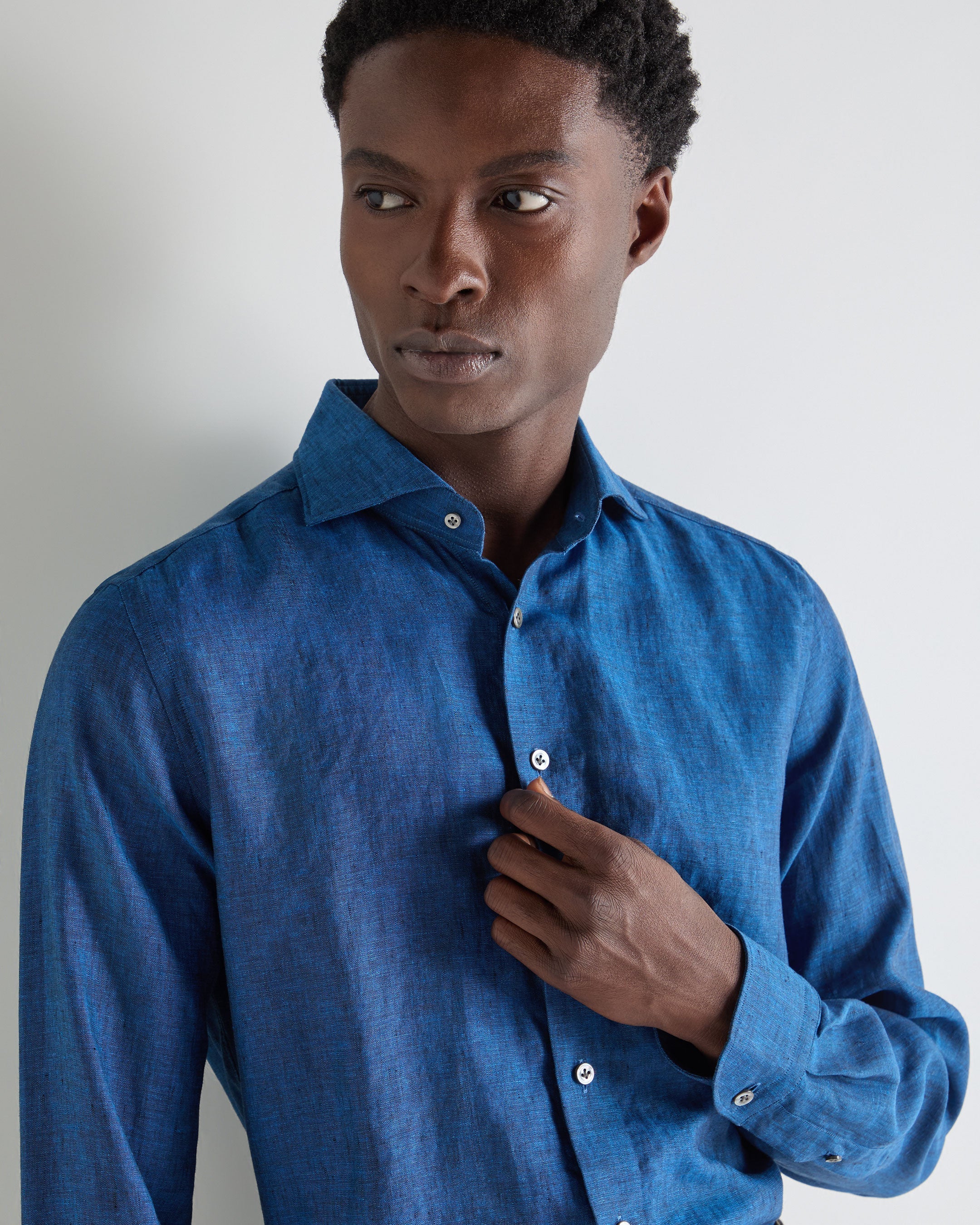 Men's Cannes Linen Shirt Petrol Blue - Image 5