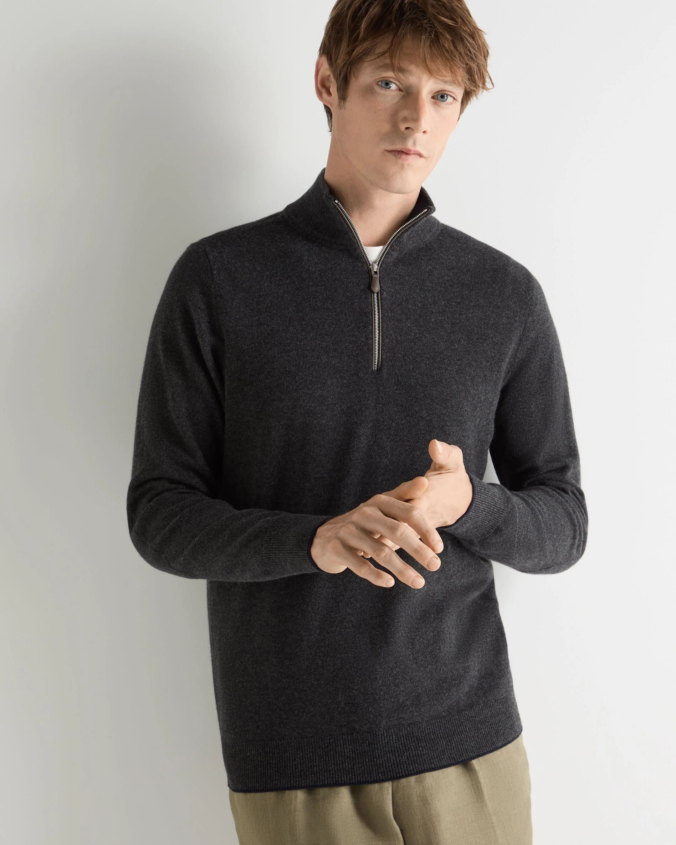 Men's Carnaby Half Zip Cashmere Sweater Deep Charcoal Grey