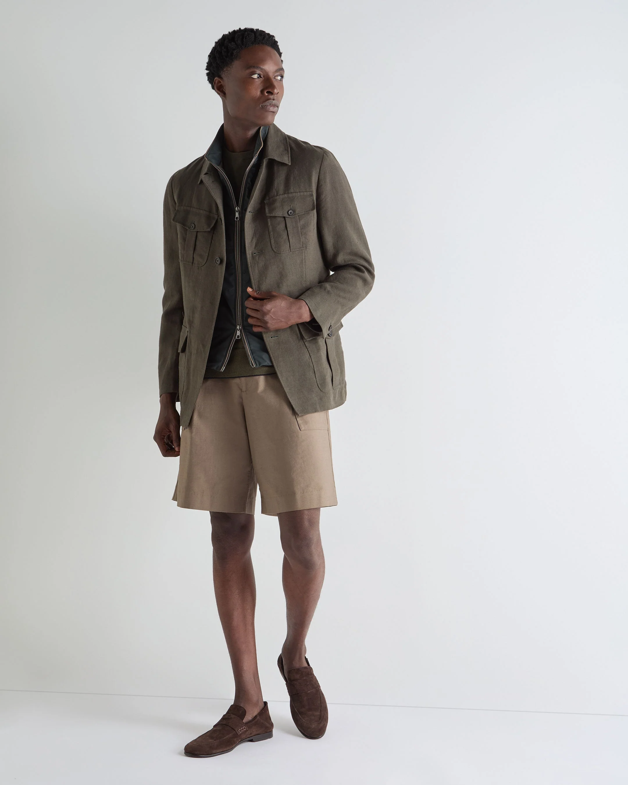 Men's Casablanca Linen Jacket Arabica Khaki Green - Image 3