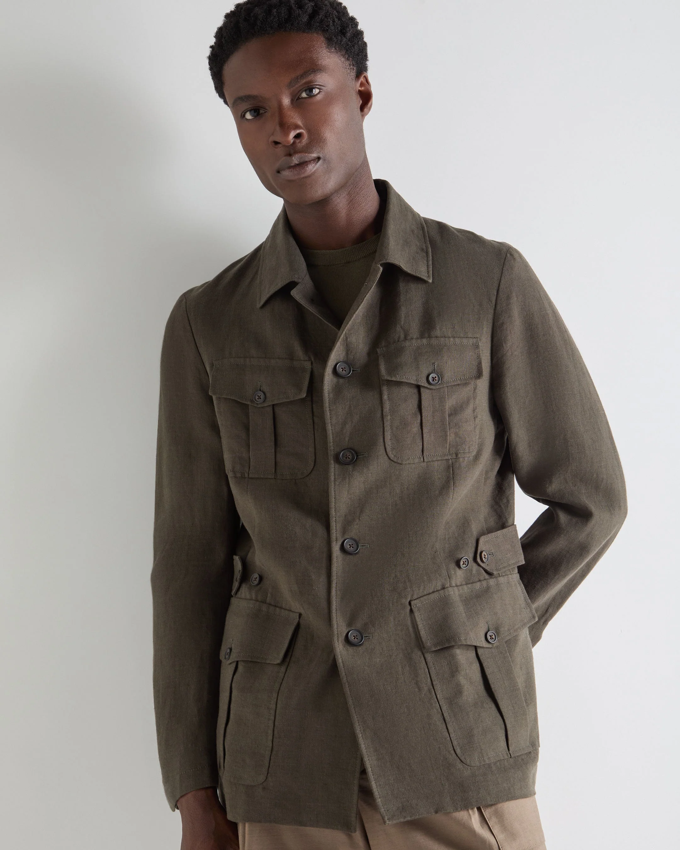 Men's Casablanca Linen Jacket Arabica Khaki Green - Image 5