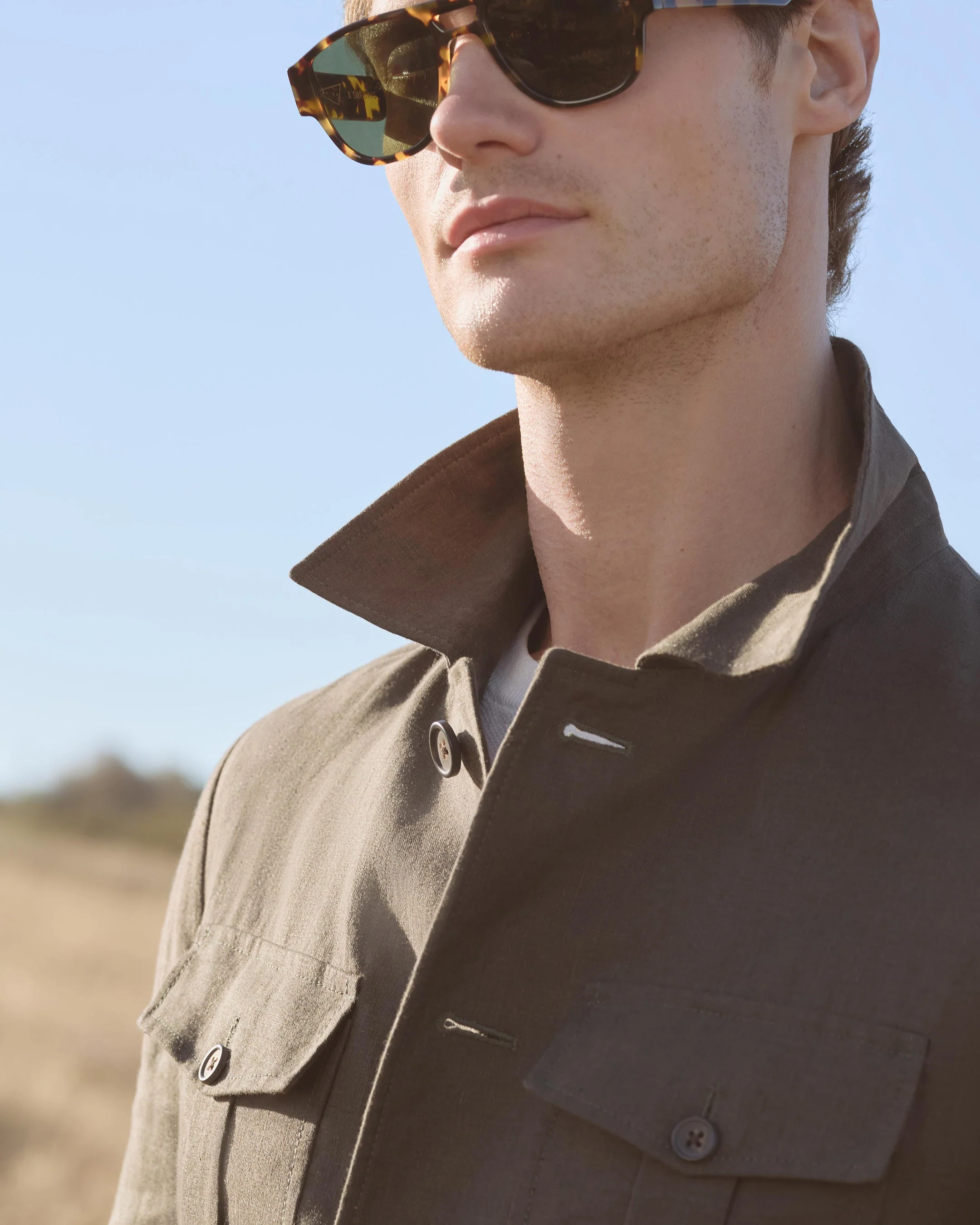 Men's Casablanca Linen Jacket Arabica Khaki Green - Image 8