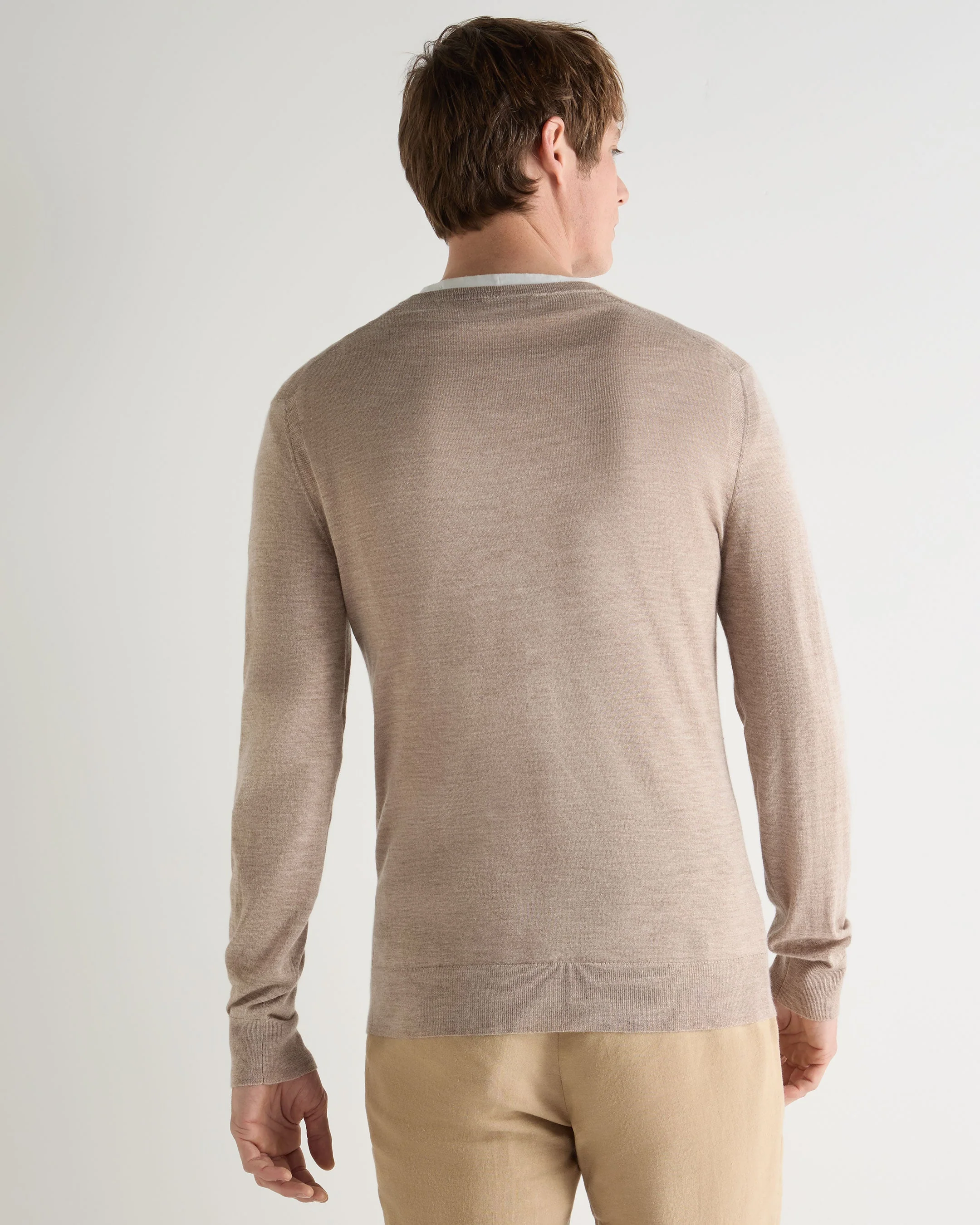 Men's Conduit Fine Gauge Cashmere V Neck Sweater Soft Taupe Brown - Image 4