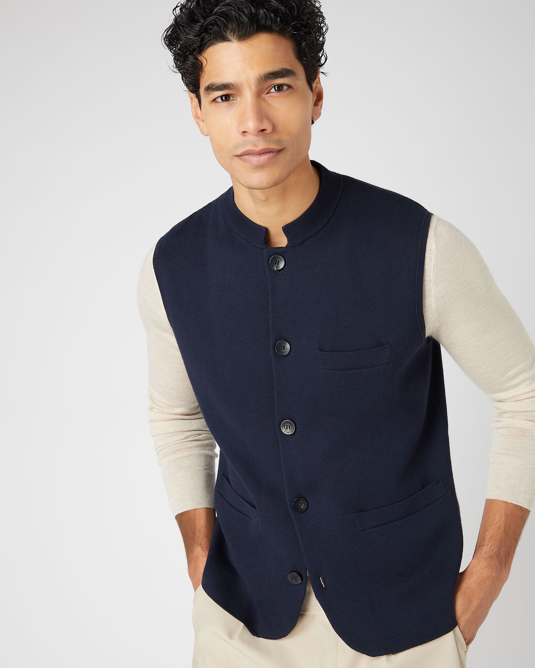 Men's Penzance Cotton Cashmere Gilet Navy Blue - Image 5