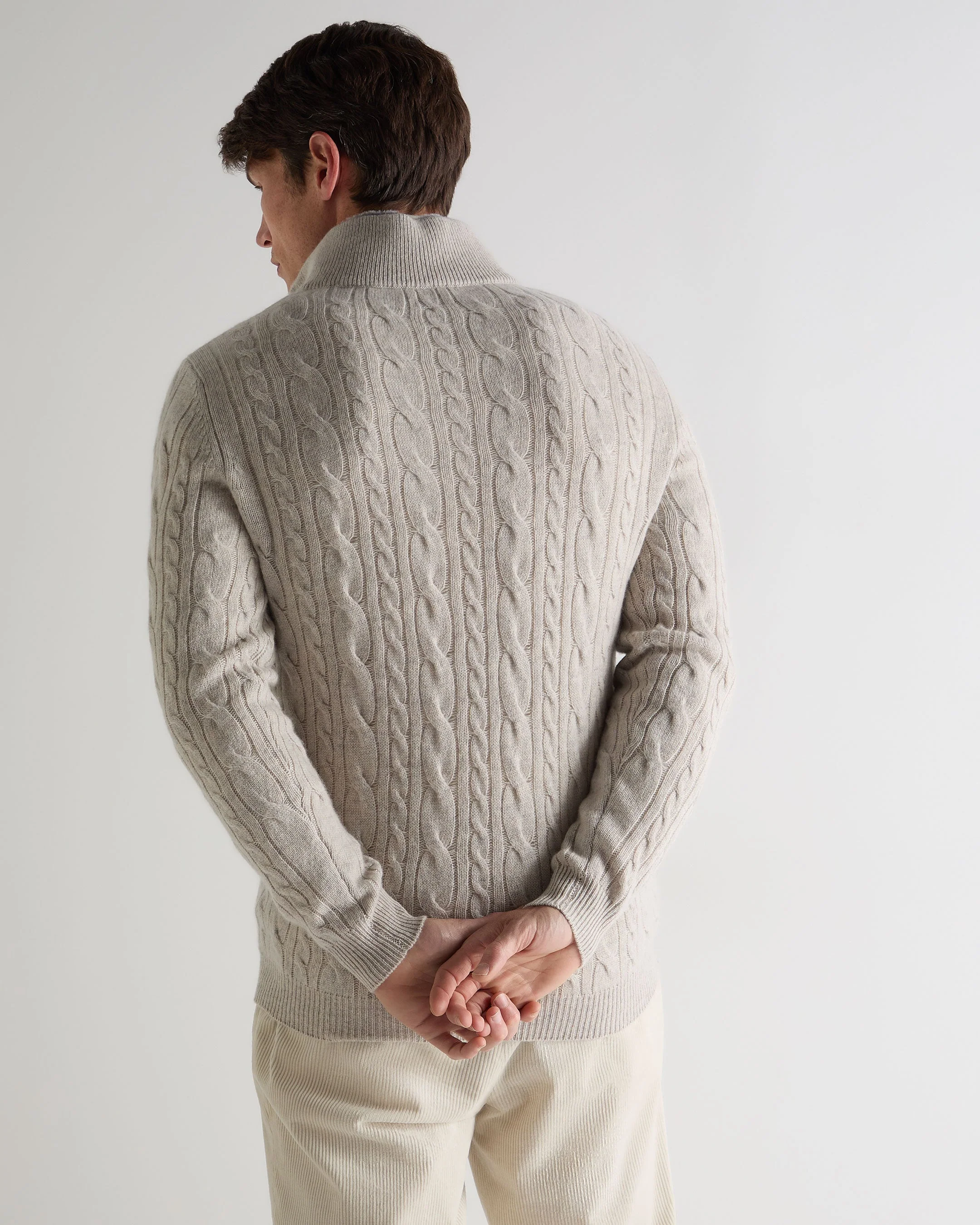 Men's Fur Trim Half Zip Cashmere Jumper Nougat Brown Marl - Image 4