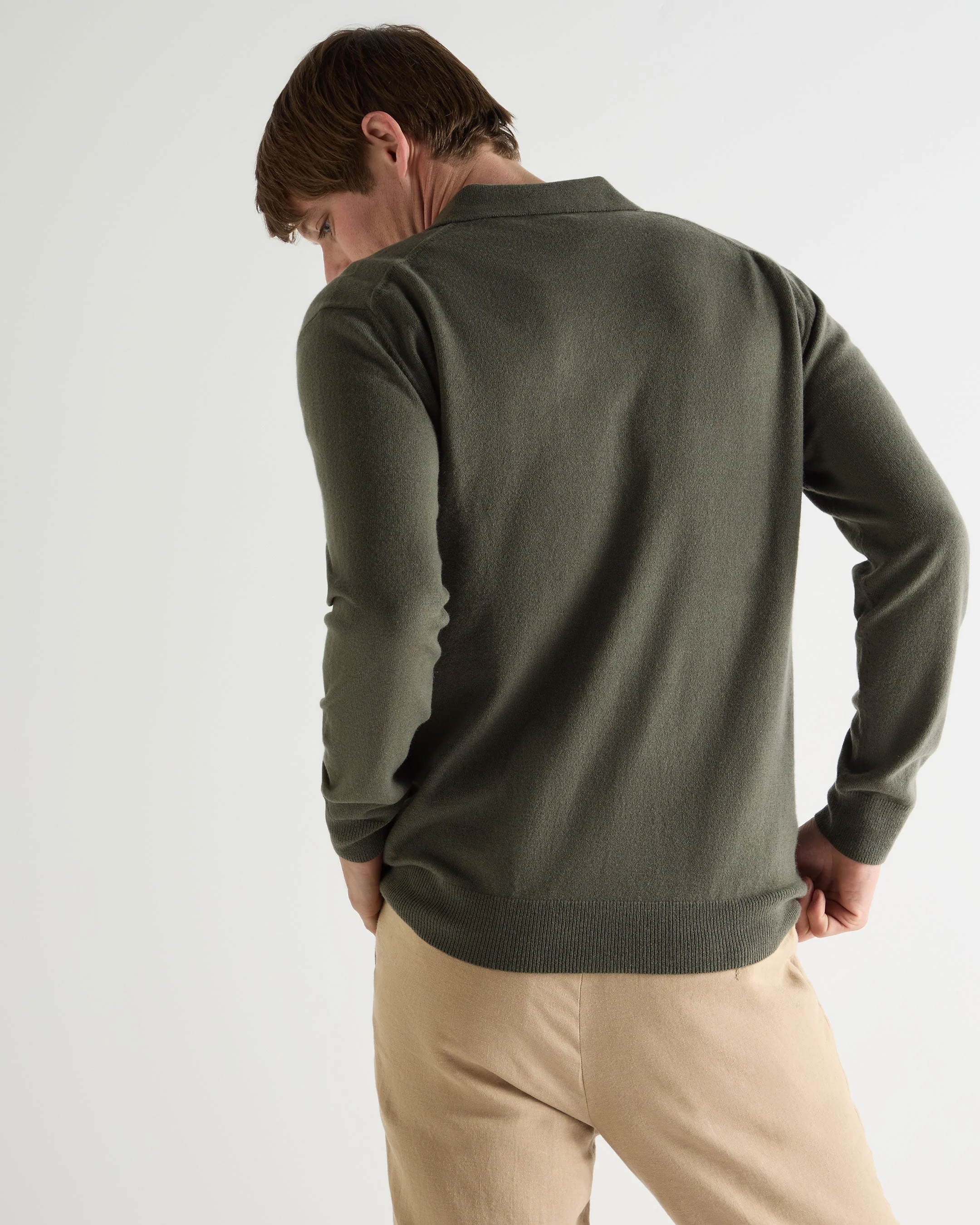 Men's Greenwich Cashmere Polo Shirt Olive Green - Image 4