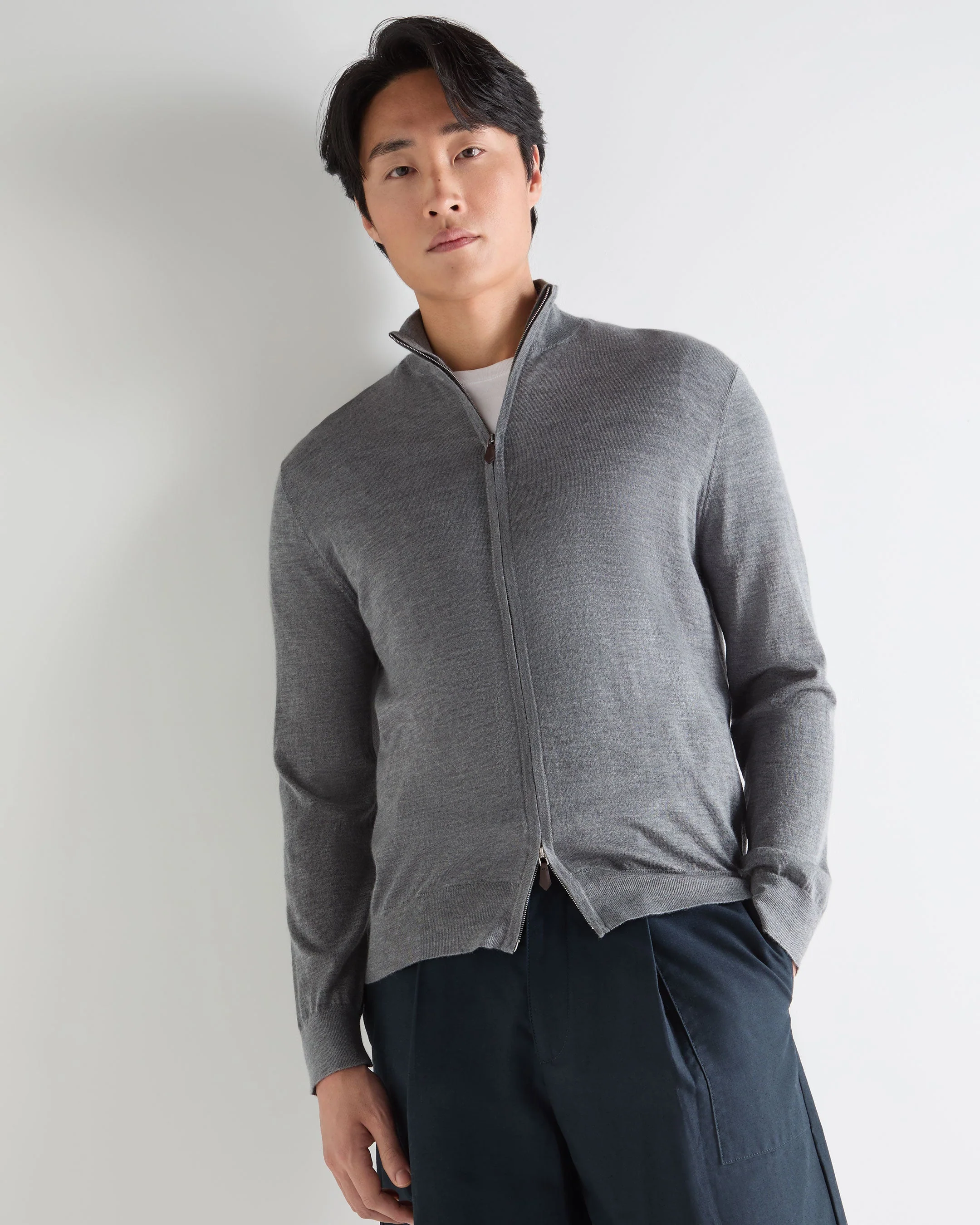 Men's Hyde Fine Gauge Cashmere Full Zip Sweater Graphite Grey