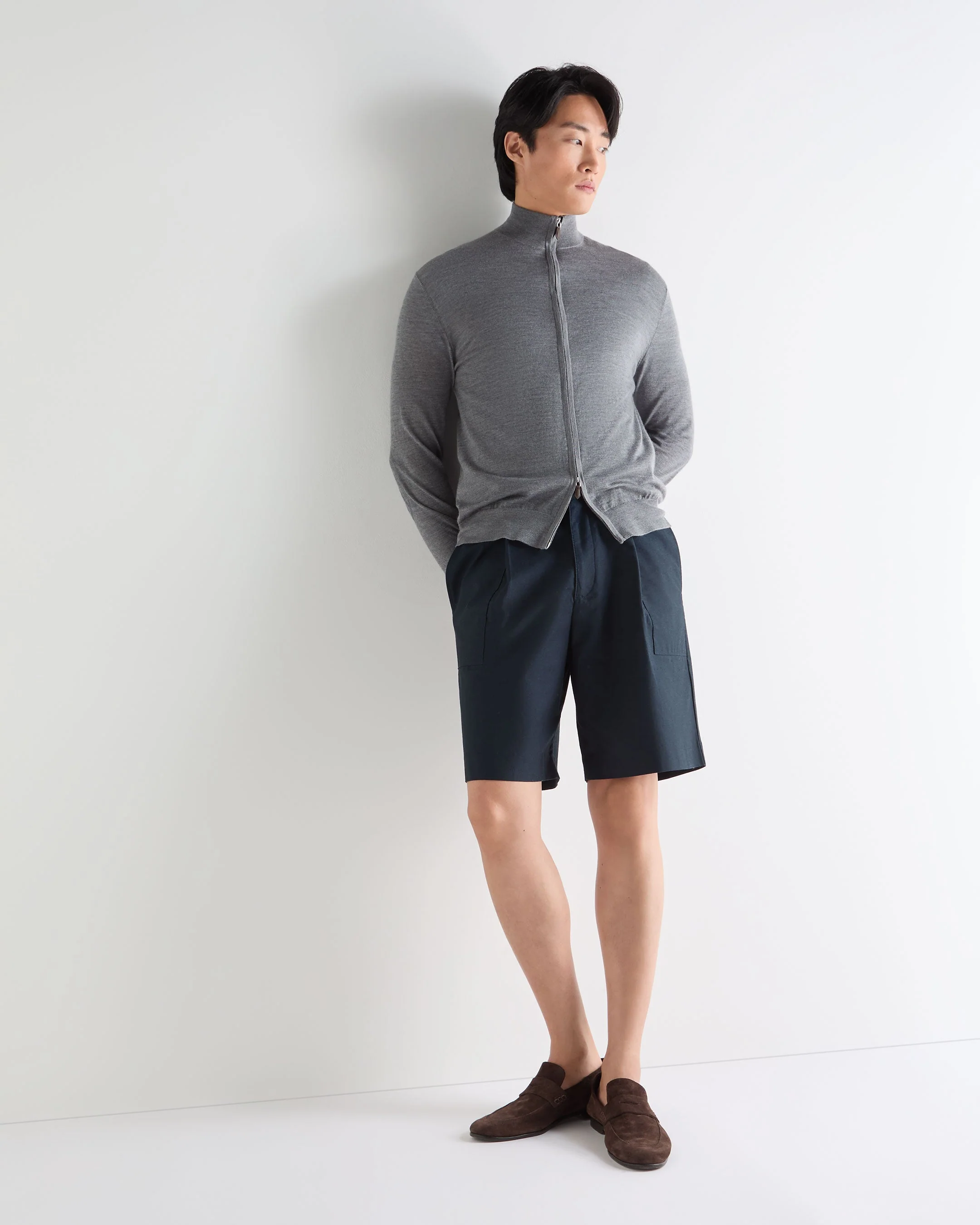 Men's Hyde Fine Gauge Cashmere Full Zip Sweater Graphite Grey - Image 3