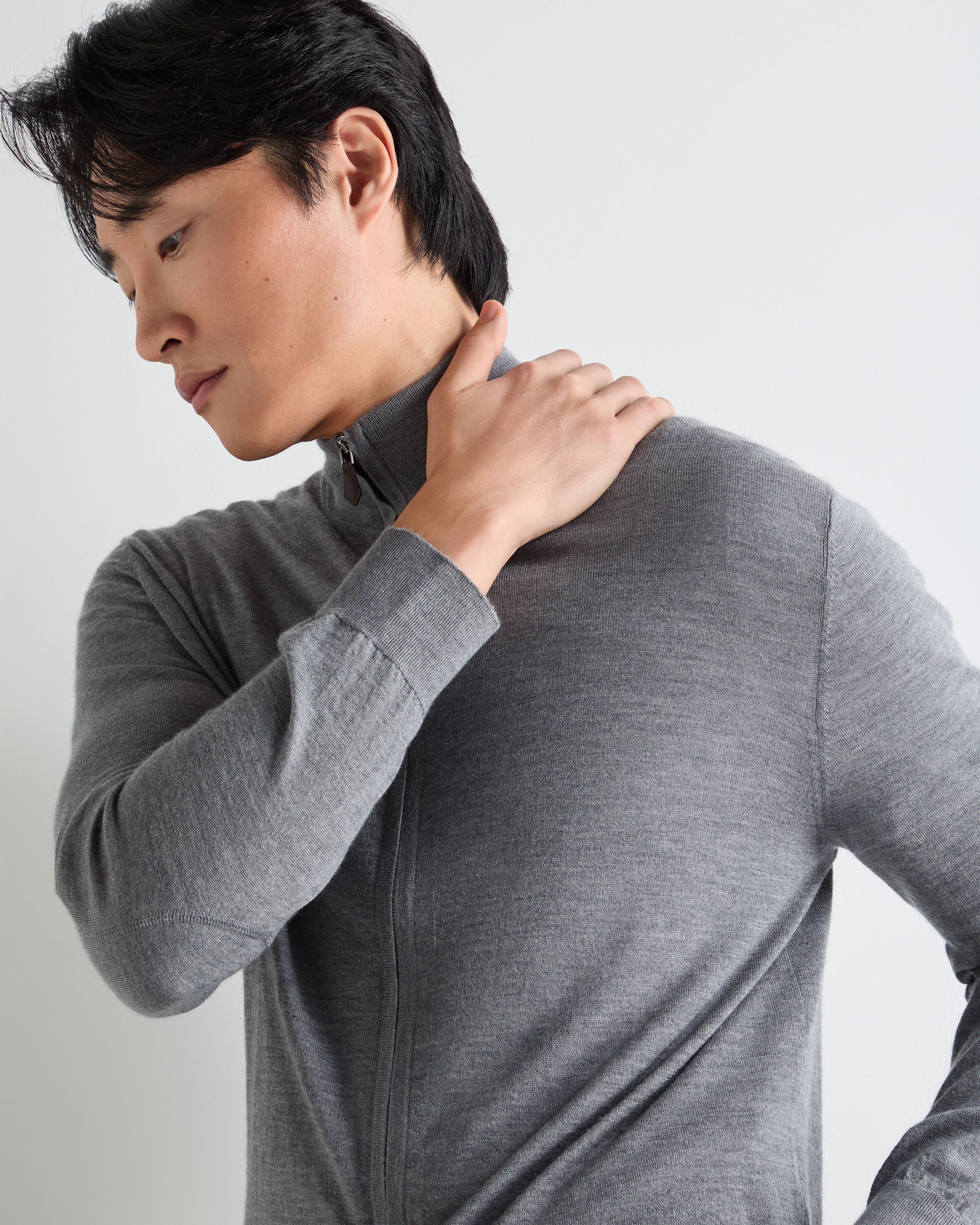 Men's Hyde Fine Gauge Cashmere Full Zip Sweater Graphite Grey - Image 5