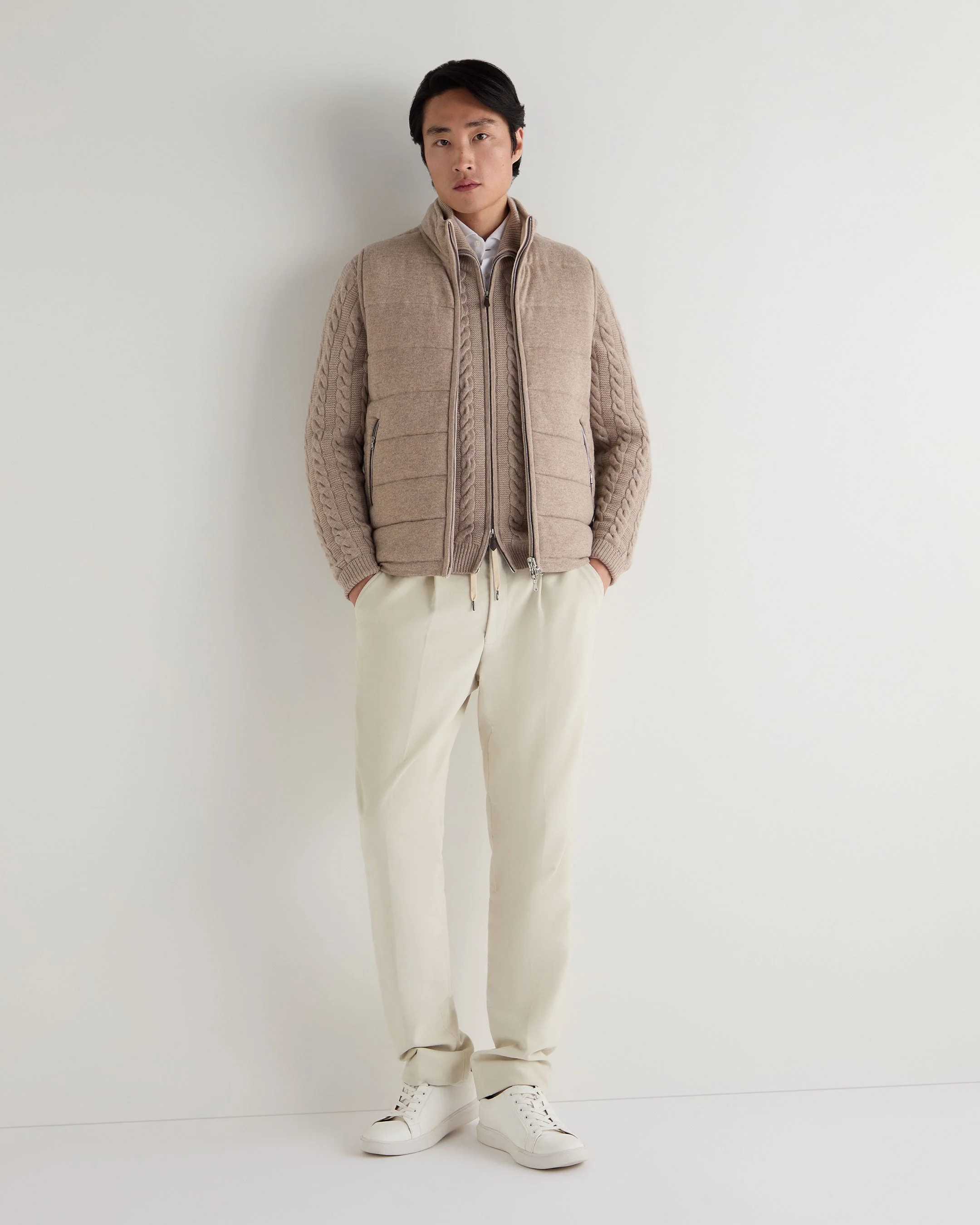 Men's Mall Reversible Cashmere Gilet Oatmeal Brown - Image 3