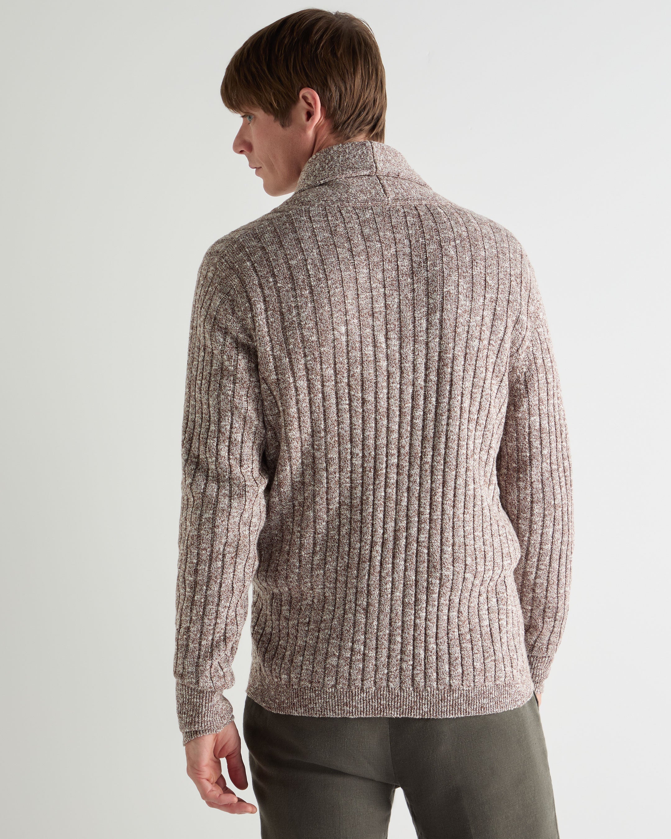 Men's Marl Shawl Cotton Blend Cardigan Brown Marl - Image 4