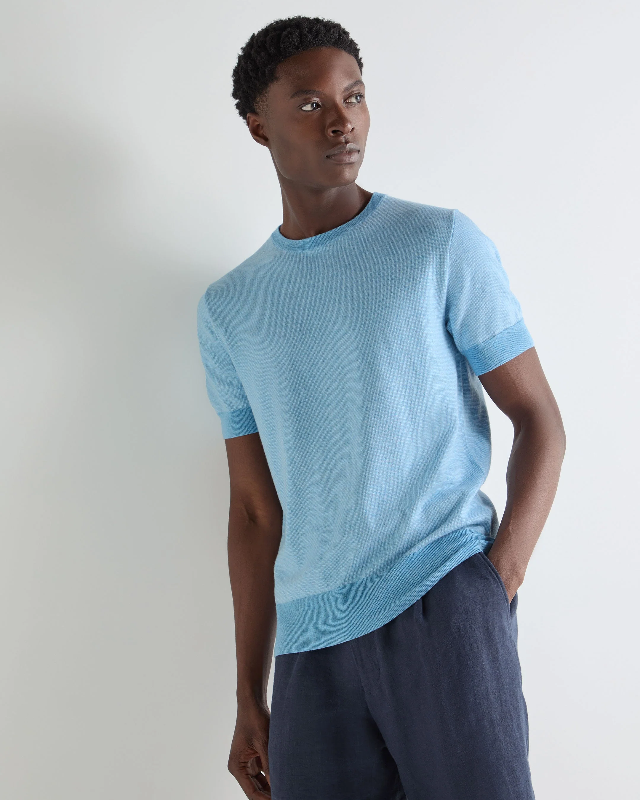 Men's Newquay Cotton Cashmere T-Shirt Cornflower Blue