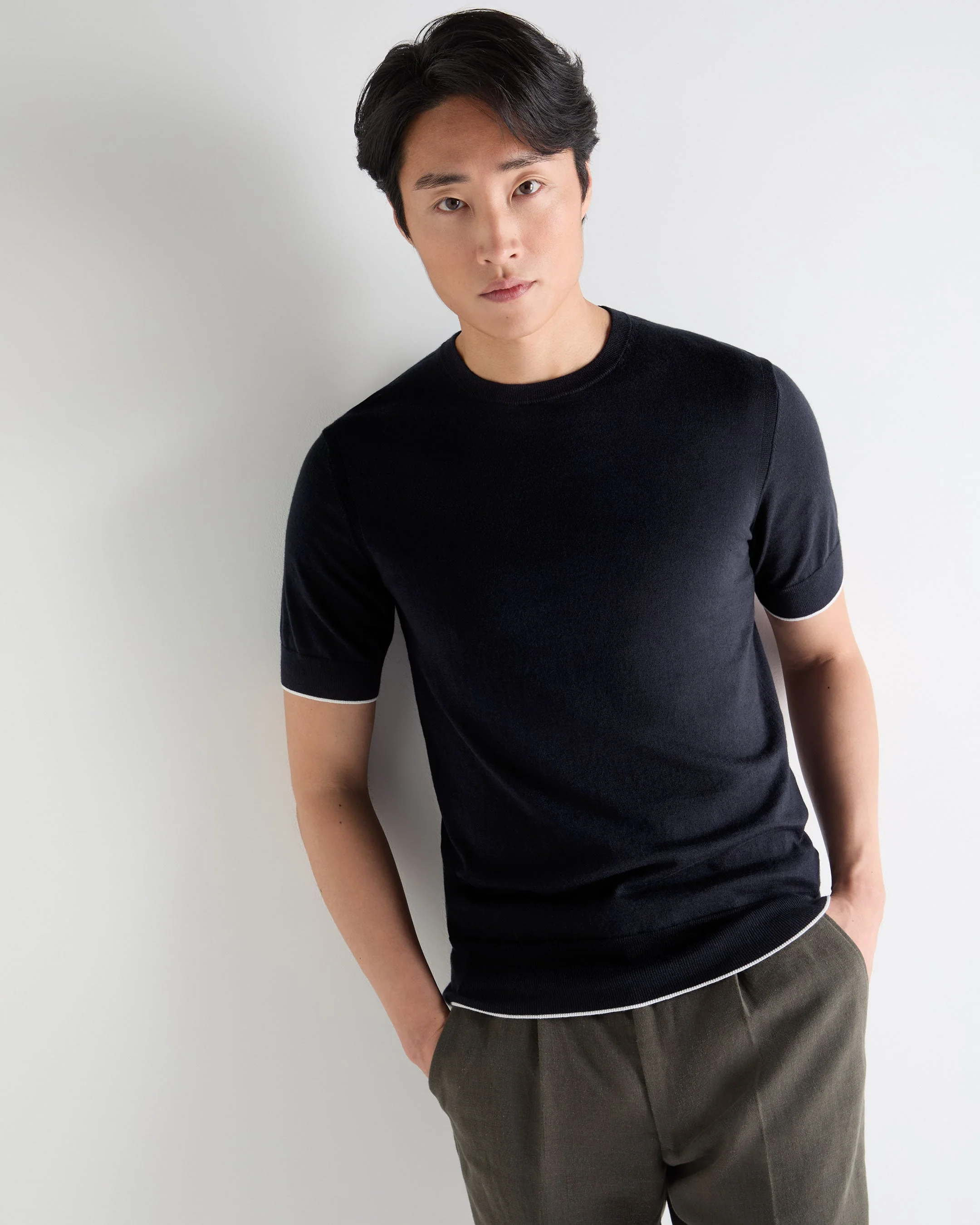 Men's Newquay Cotton Cashmere T-Shirt Navy Blue