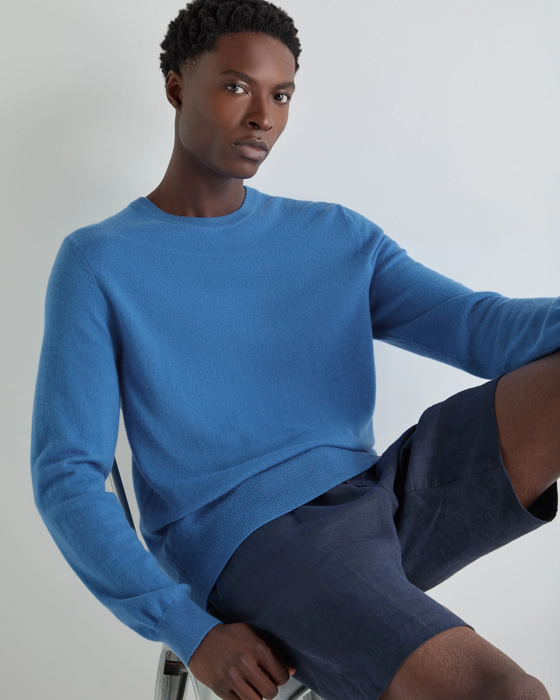Men's Oxford Round Neck Cashmere Sweater Sunshine Blue