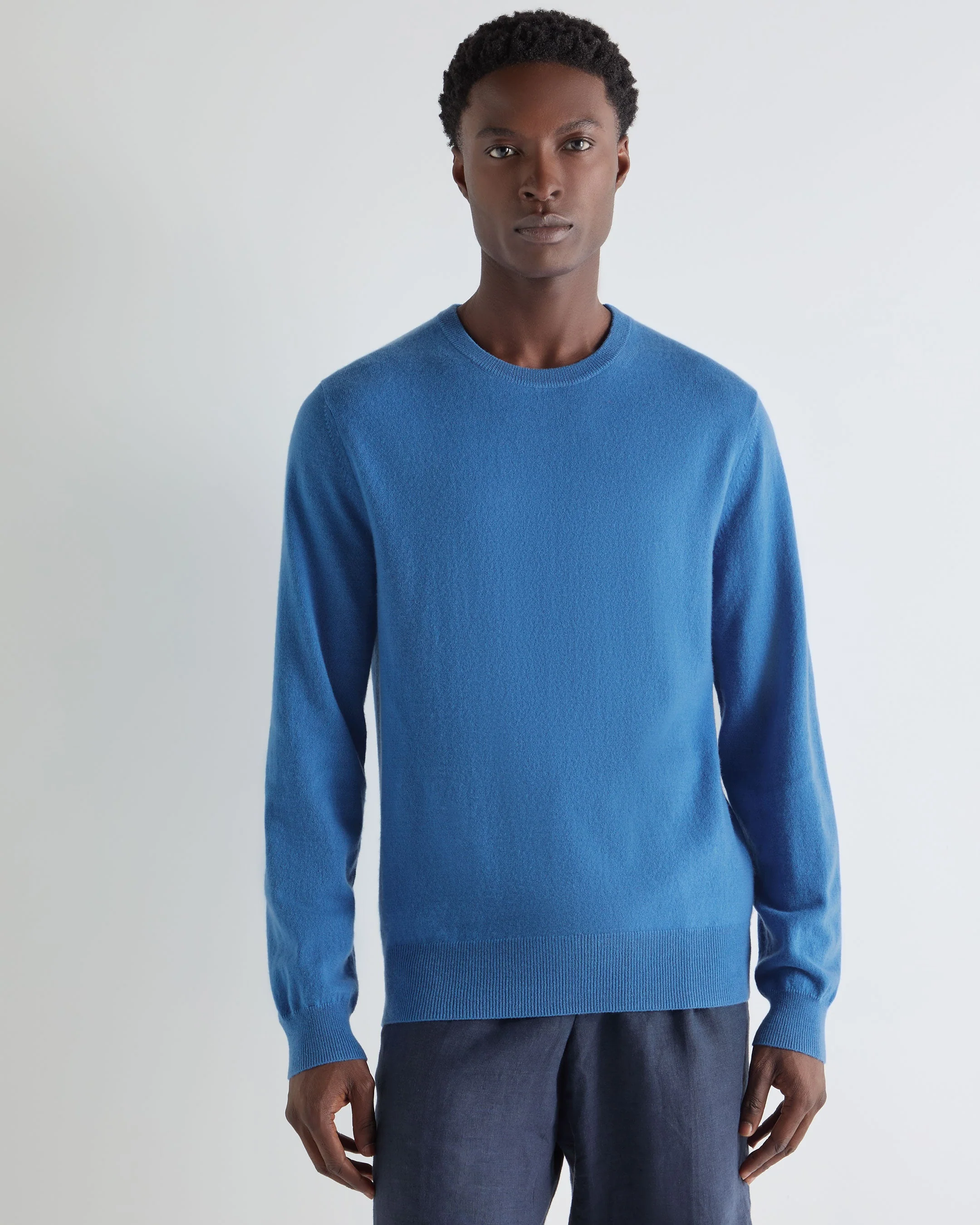 Men's Oxford Round Neck Cashmere Sweater Sunshine Blue - Image 5