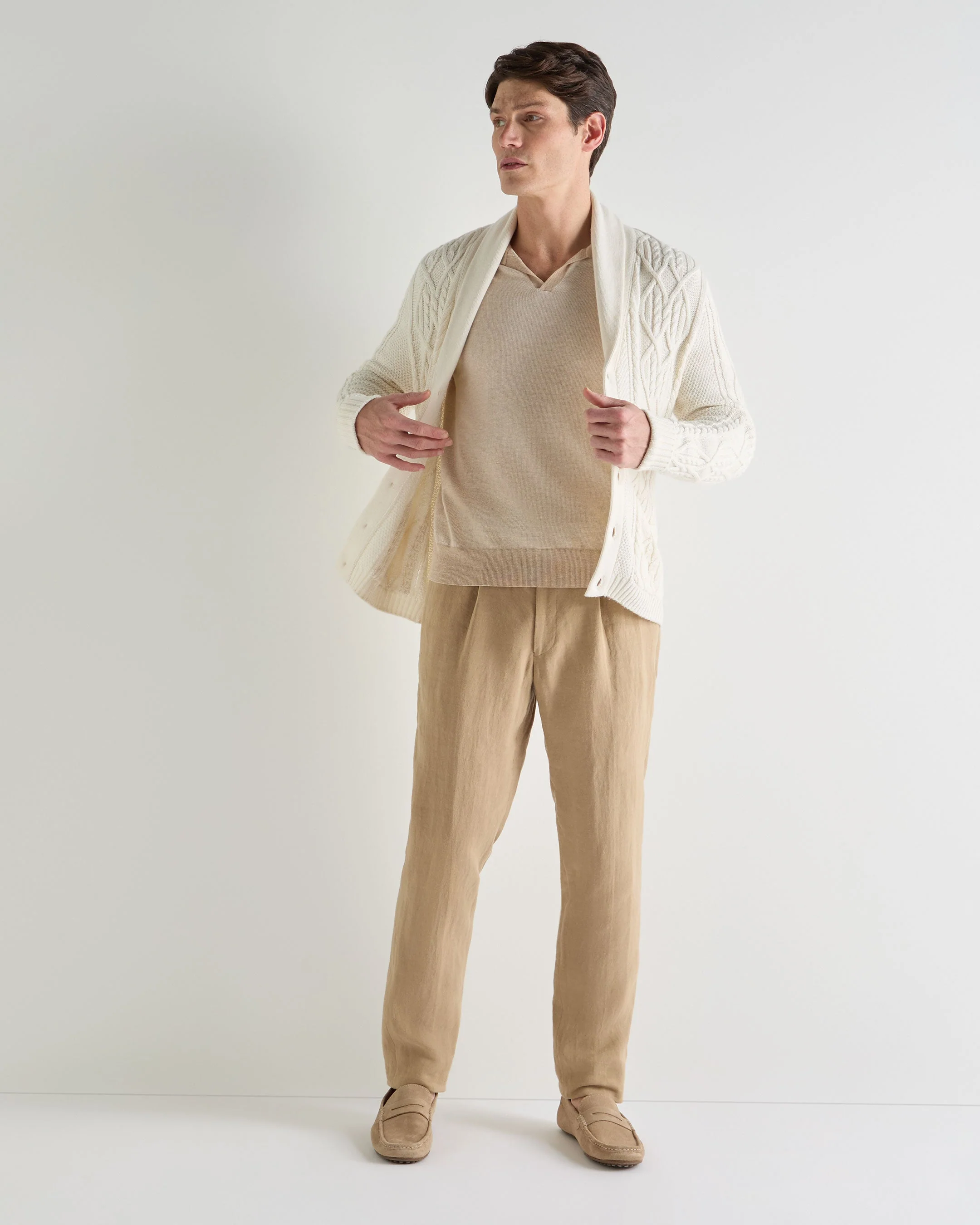 Men's Padstow Cotton Cashmere Polo Shirt Sandstone Brown - Image 3