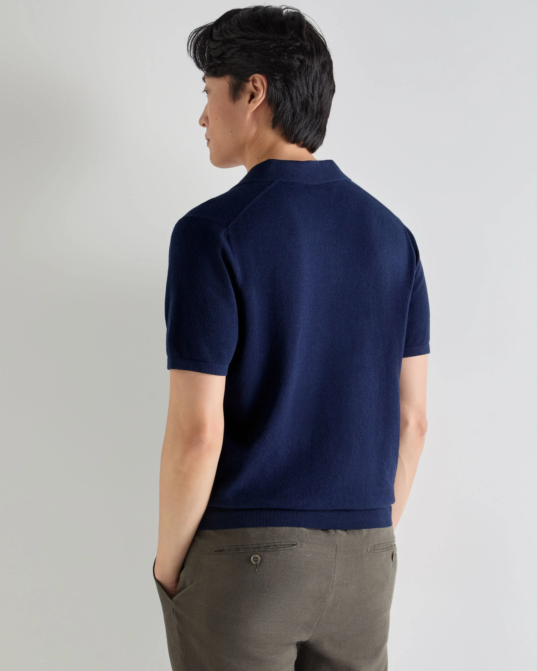 Men's Pique Linen Blend Polo Deep French Blue - Image 4