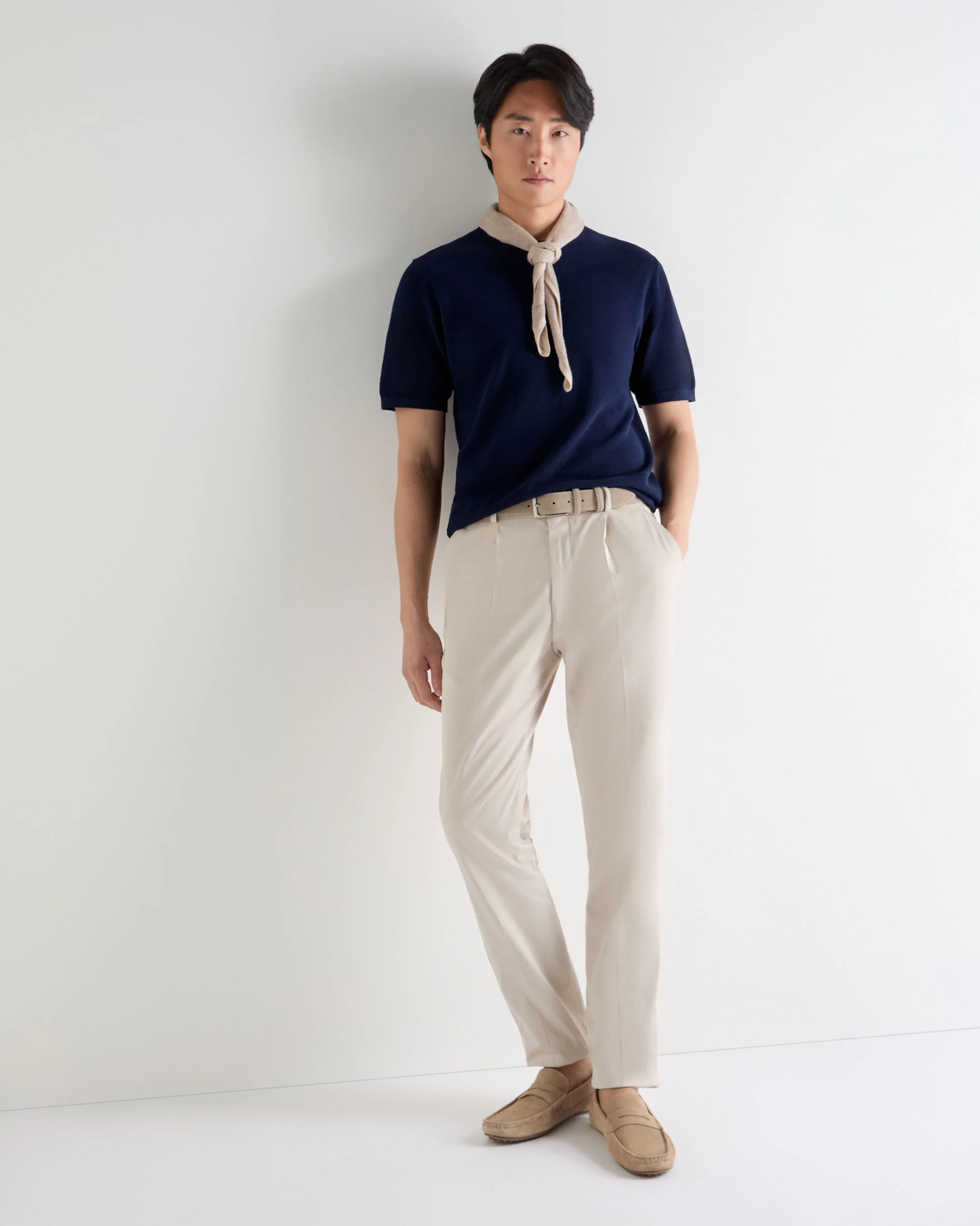 Men's Pique Linen Blend Tee Deep French Blue - Image 3