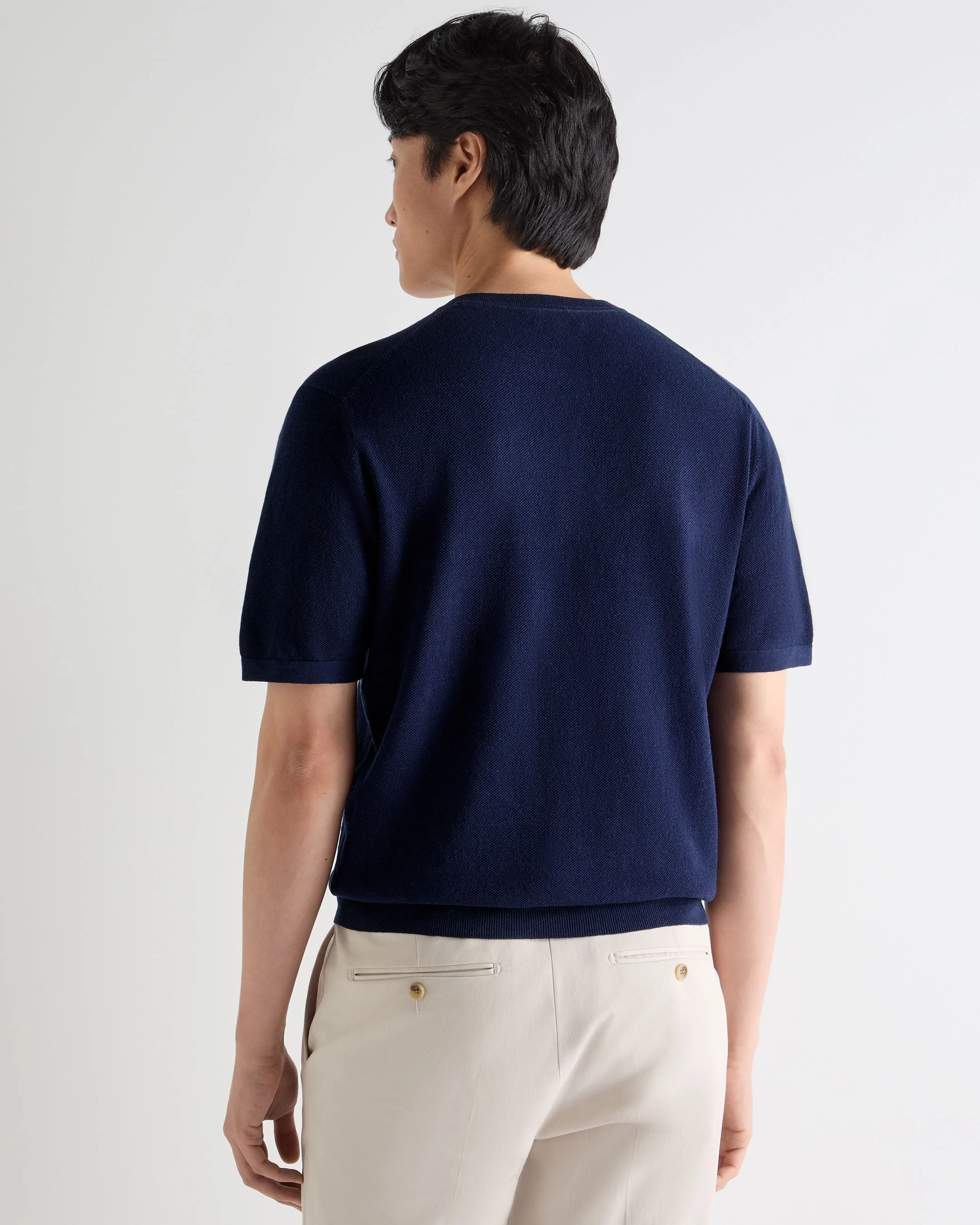 Men's Pique Linen Blend Tee Deep French Blue - Image 4