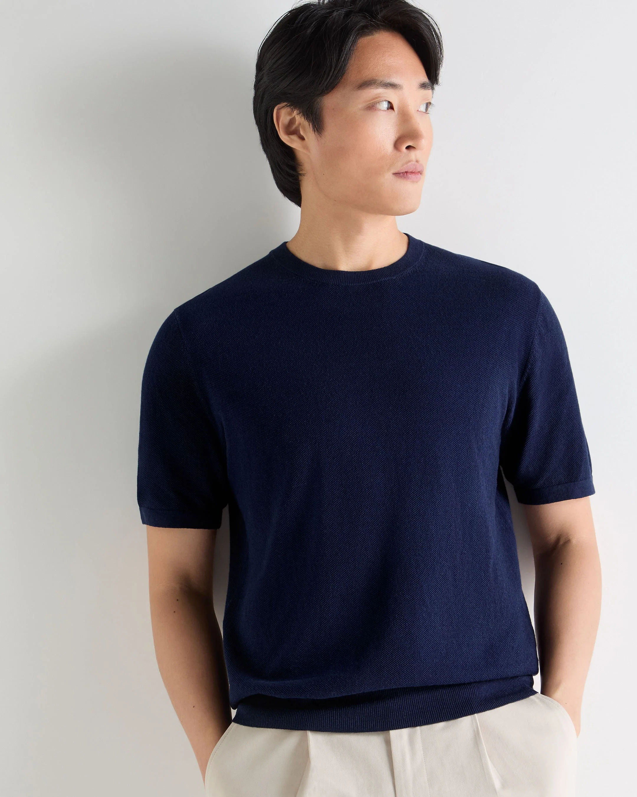 Men's Pique Linen Blend Tee Deep French Blue - Image 5