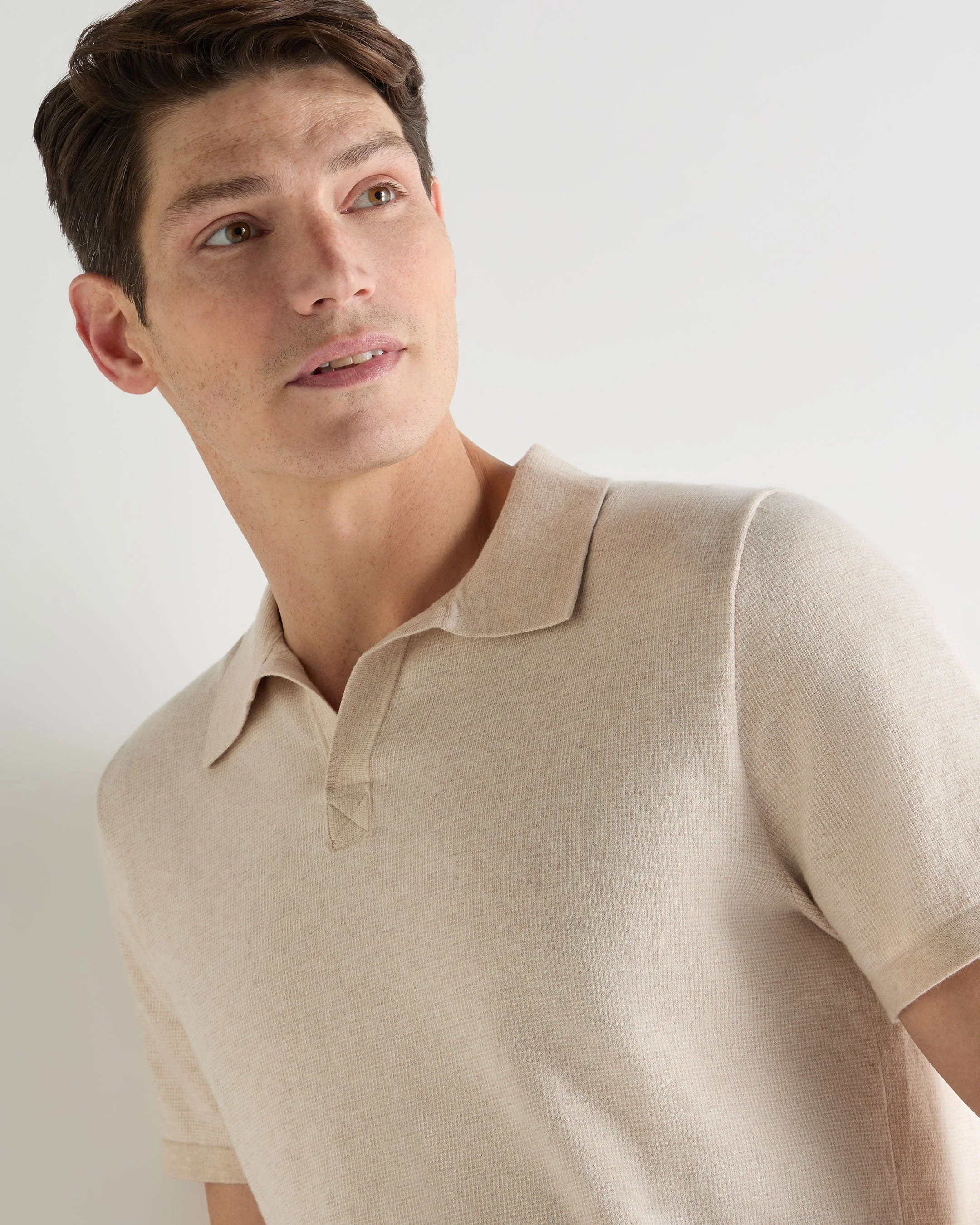 Men's Polo Cotton Cashmere T-Shirt Sandstone Brown - Image 5